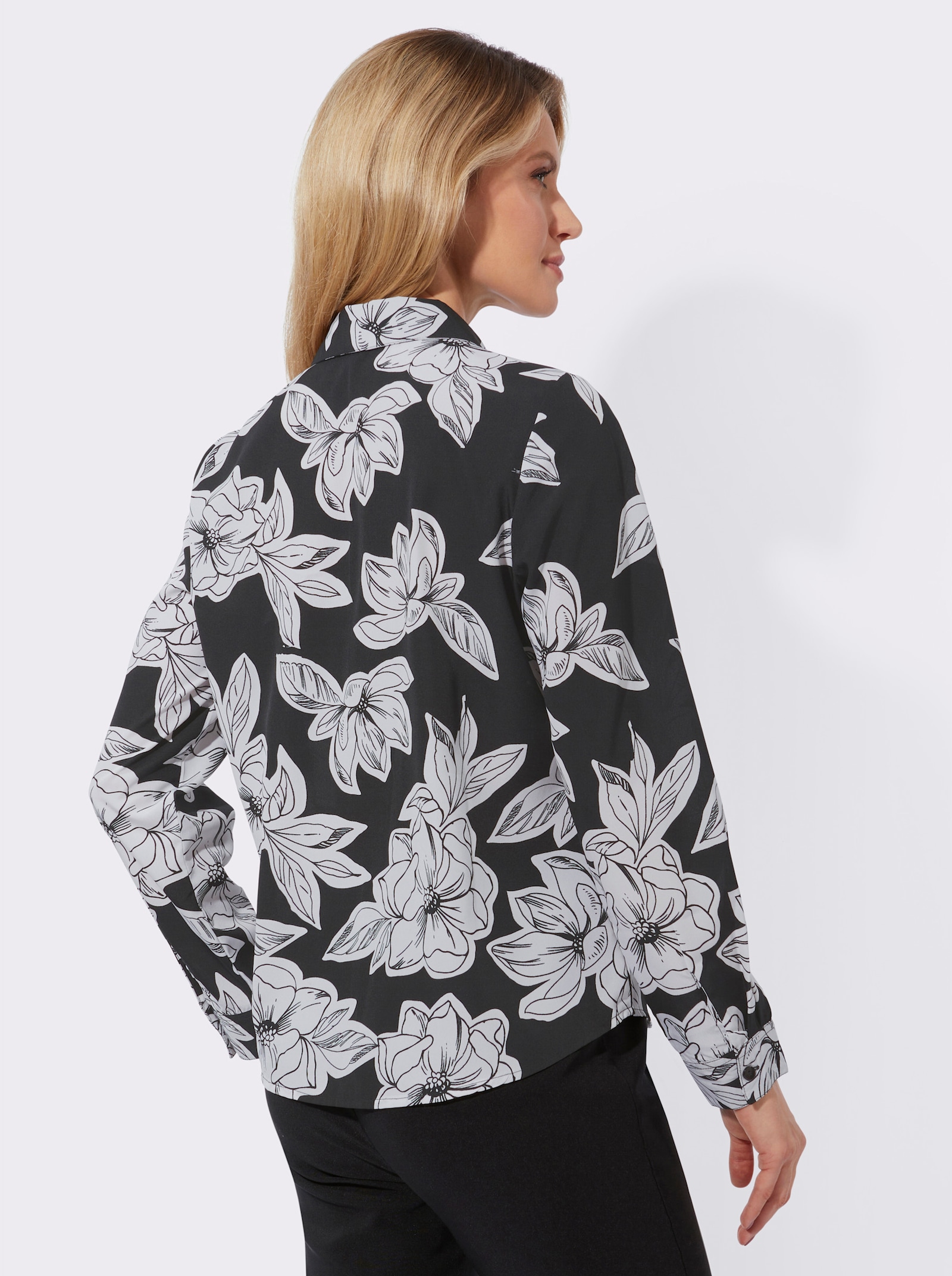 Blouse met lange mouwen in bloemdessin - zwart/ecru geprint