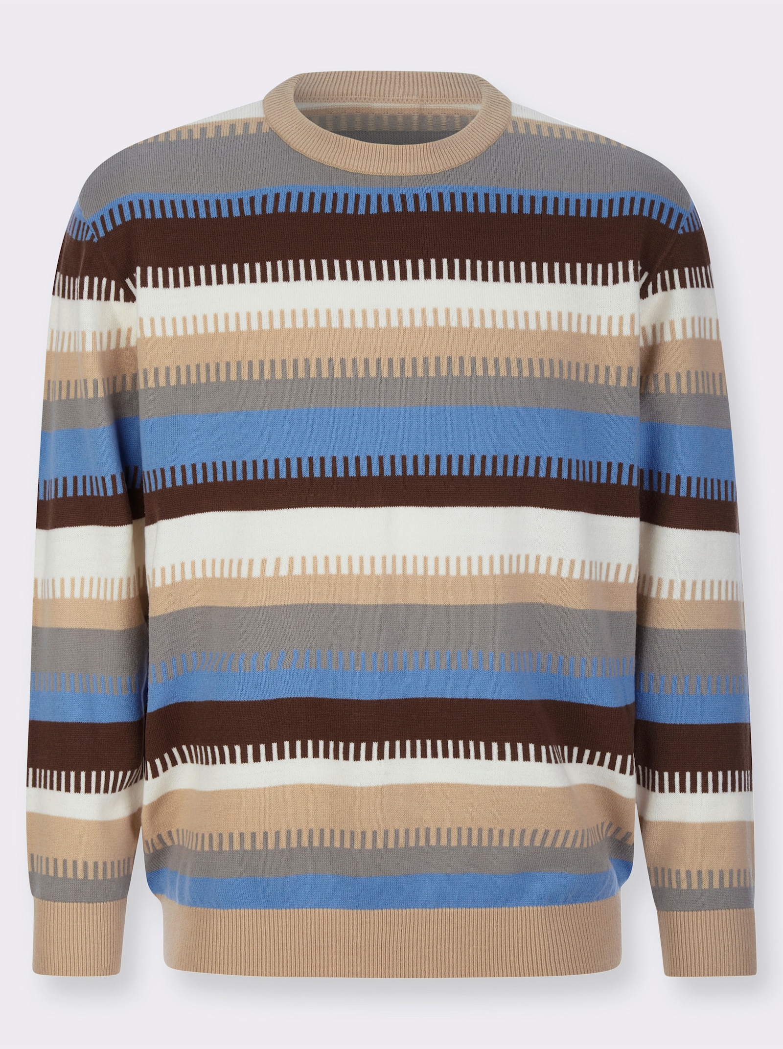 Svetr s kulatým výstřihem s proužkovaným pleteným vzorem - ecru-střední modrá-proužek