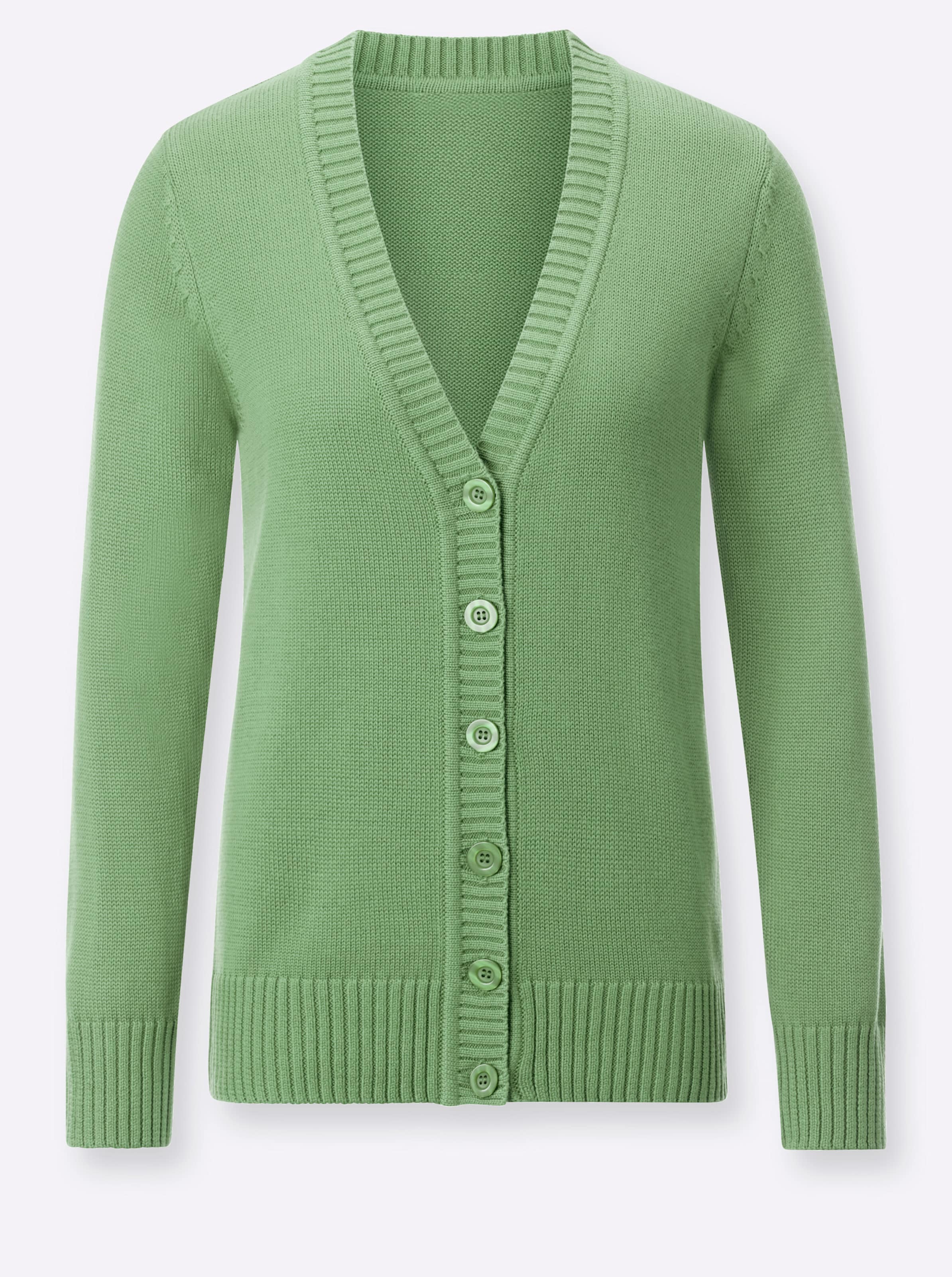 Casual Looks Damen Hellgrün Strickjacke Gr. 52, Grün (Apfel), 50% Baumwolle, 50% Polyacryl, Unifarben, Figurumspielend, Strickjacken Strickjacke - Bild 3