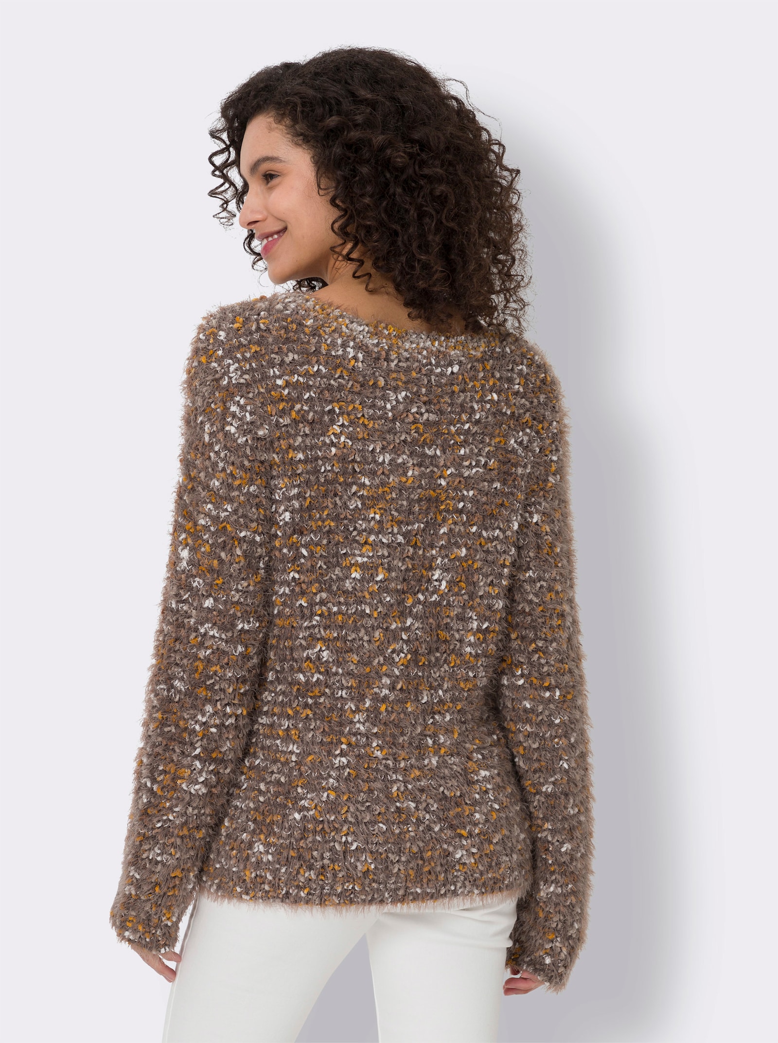 heine Pull en tricot chiné, tricot fin - marron-ocre chiné