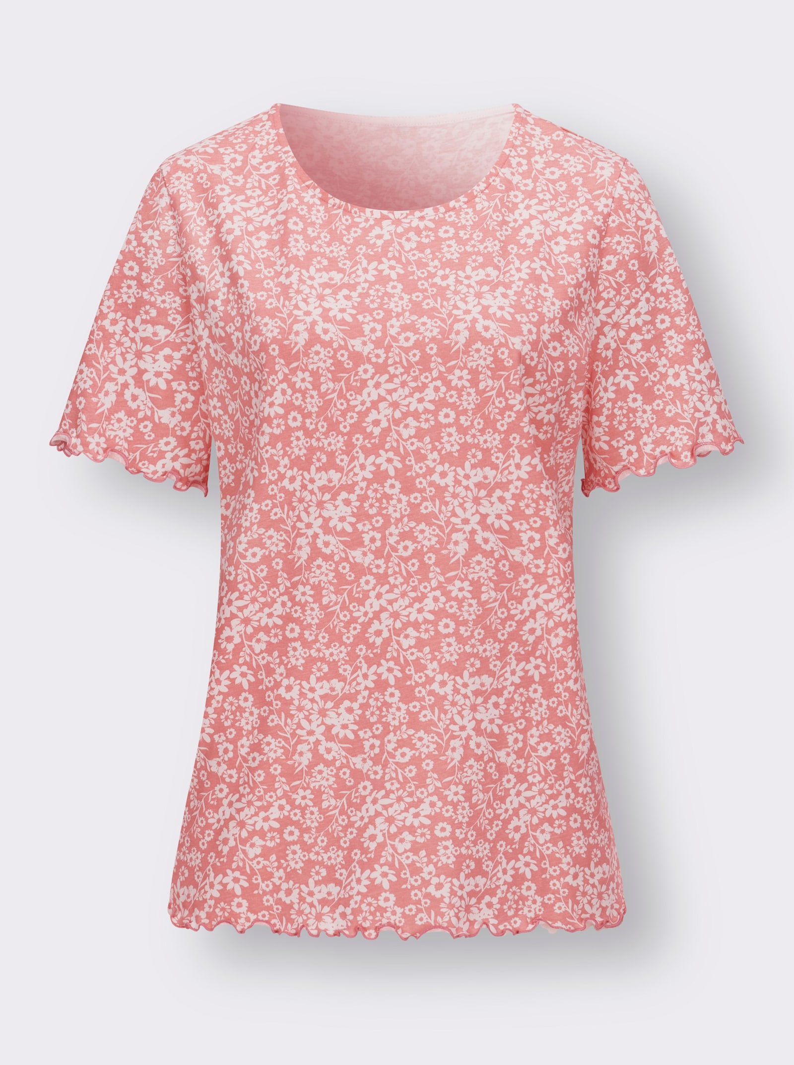 Shirt met korte mouwen en golvende boorden - flamingo/ecru bedrukt