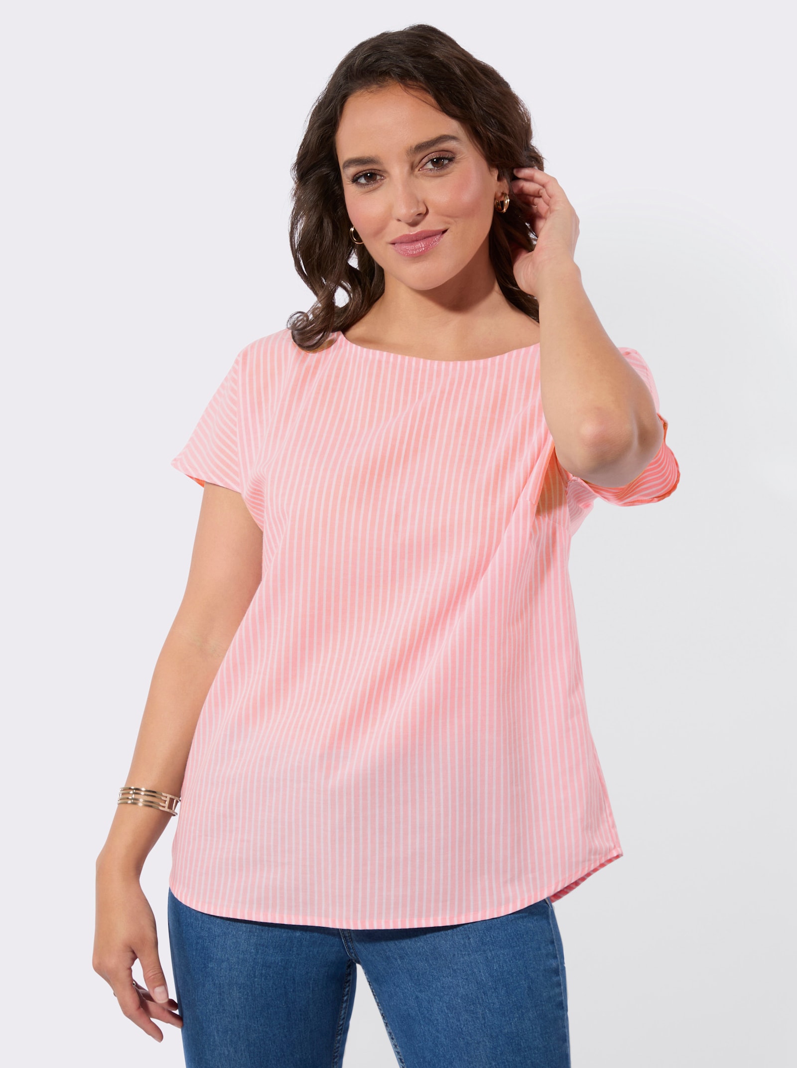 Gestreifte Bluse in Schlupfform - rosenquarz-weiß-gestreift