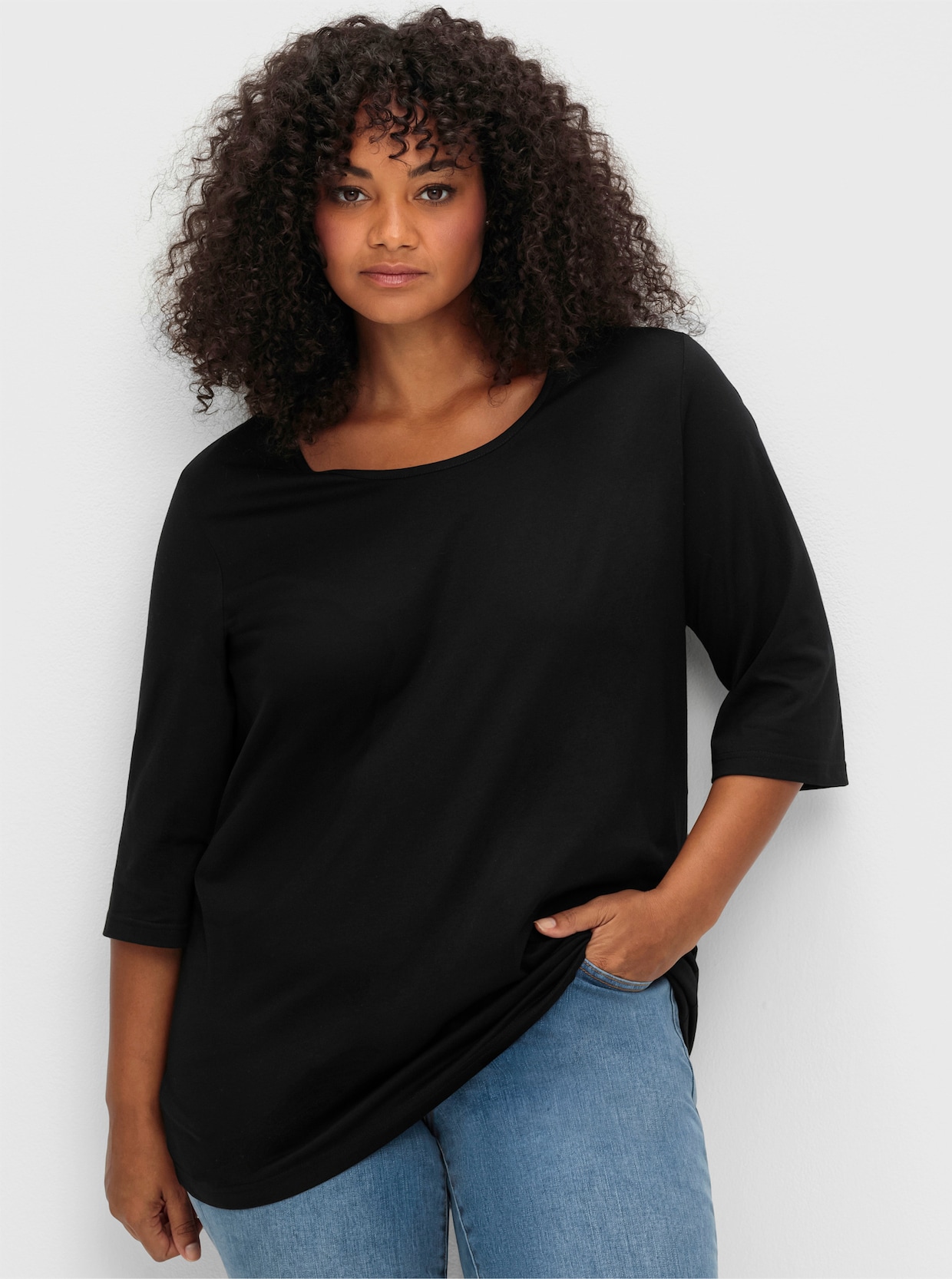 sheego 3/4-Arm-Shirt - schwarz
