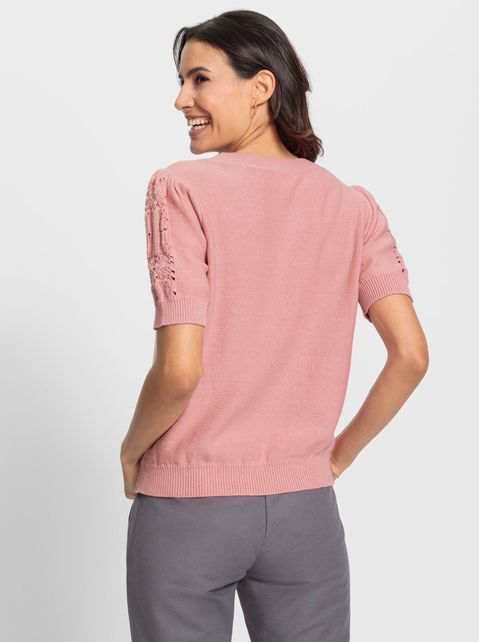 Pull en coton avec motif ajouré - quartz rose