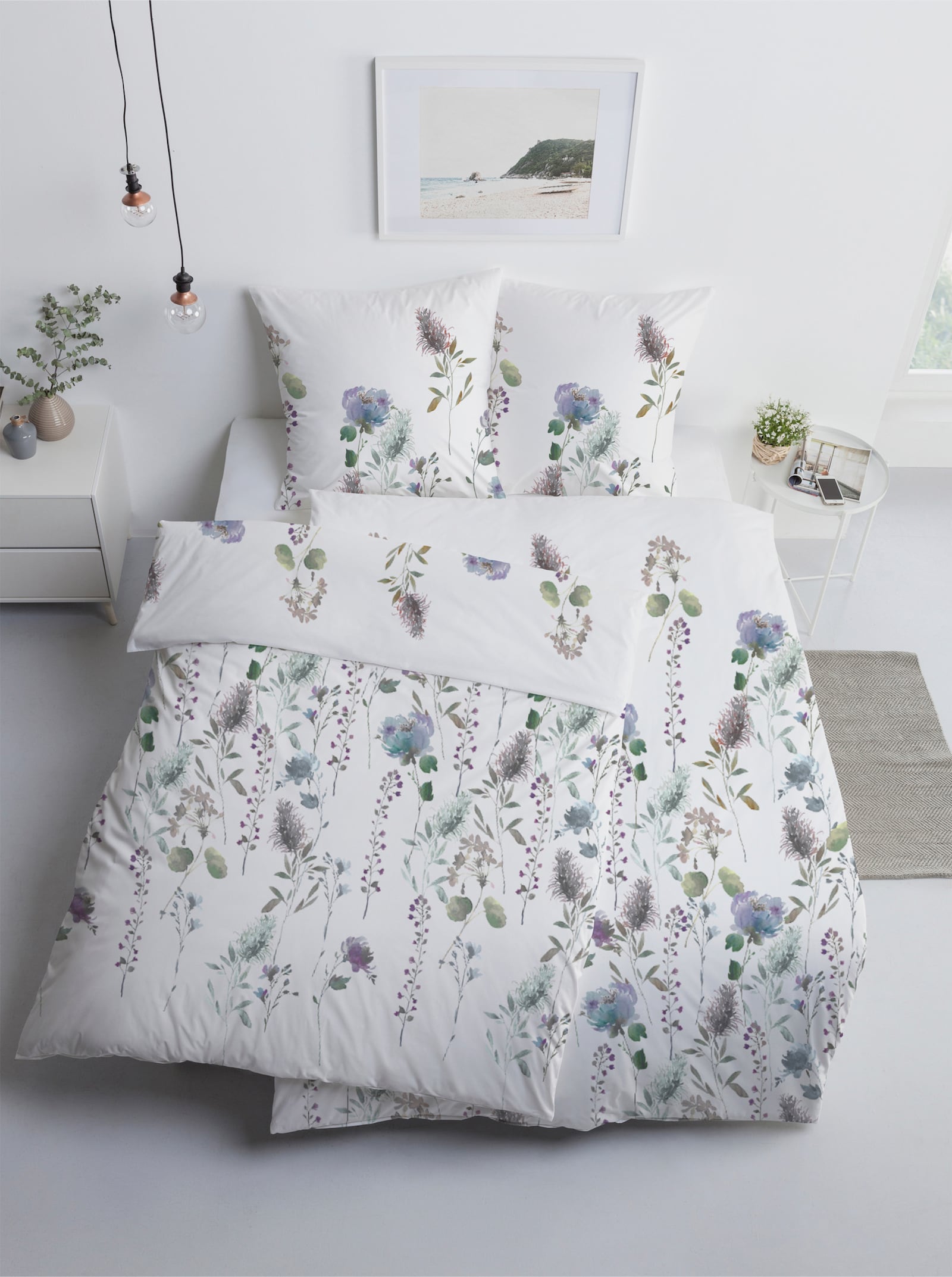 Estella Bettwäsche - weiss-kalkmint-bedruckt