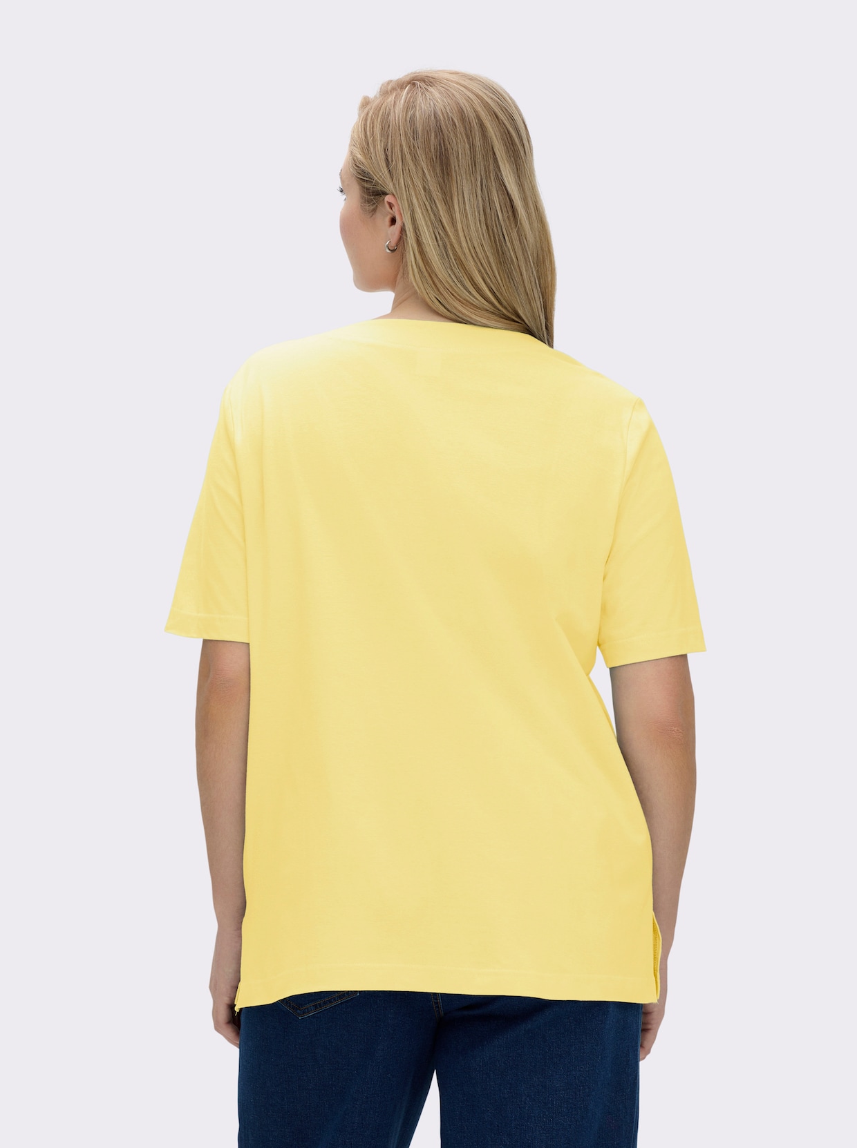 Kurzarmshirt mit Muschel-Druck - zitrone