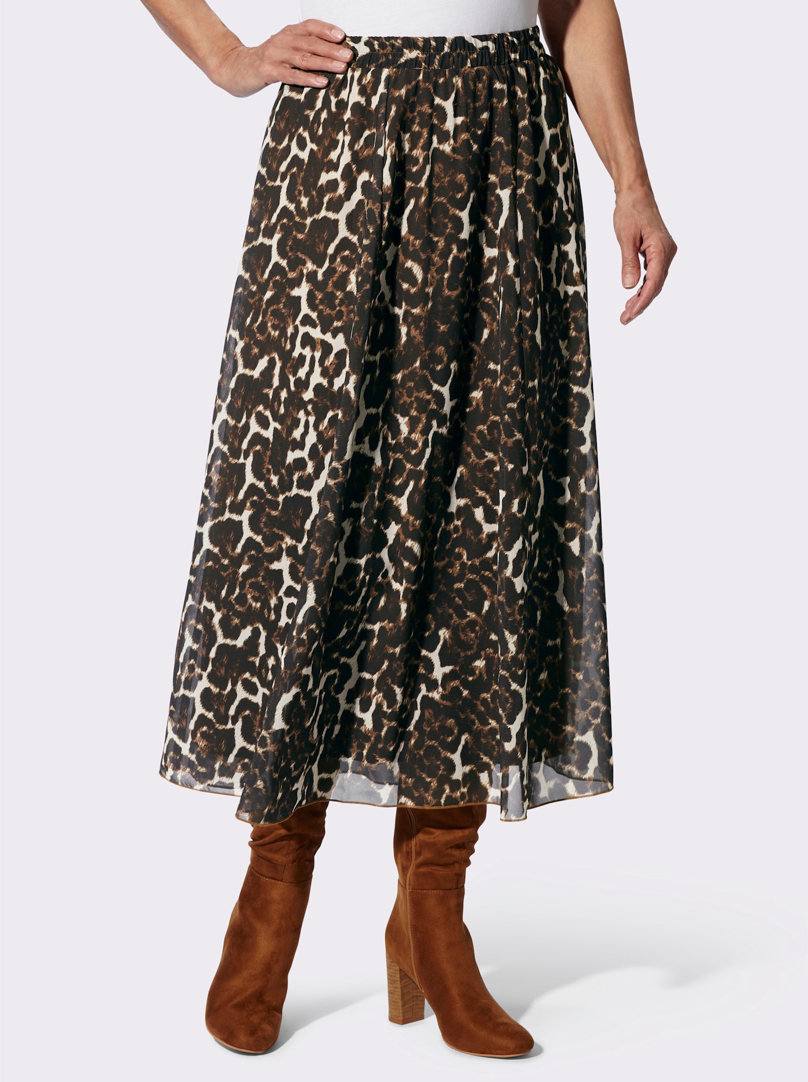 Bahnenrock mit Leo-Muster allover - braun-schwarz-bedruckt