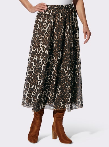 Bahnenrock mit Leo-Muster allover - braun-schwarz-bedruckt