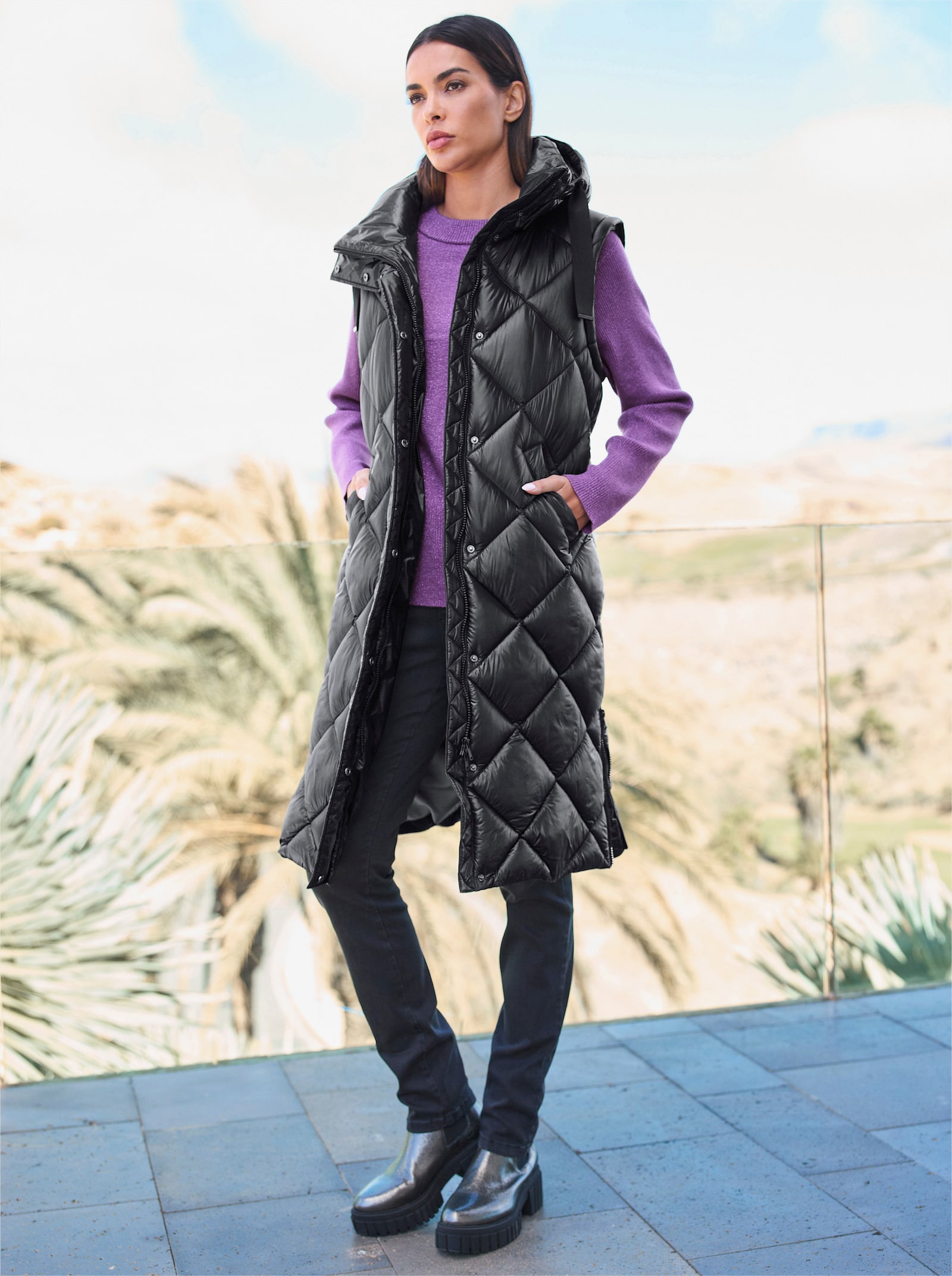 heine Wintermantel mit abzippbaren Ärmeln - schwarz