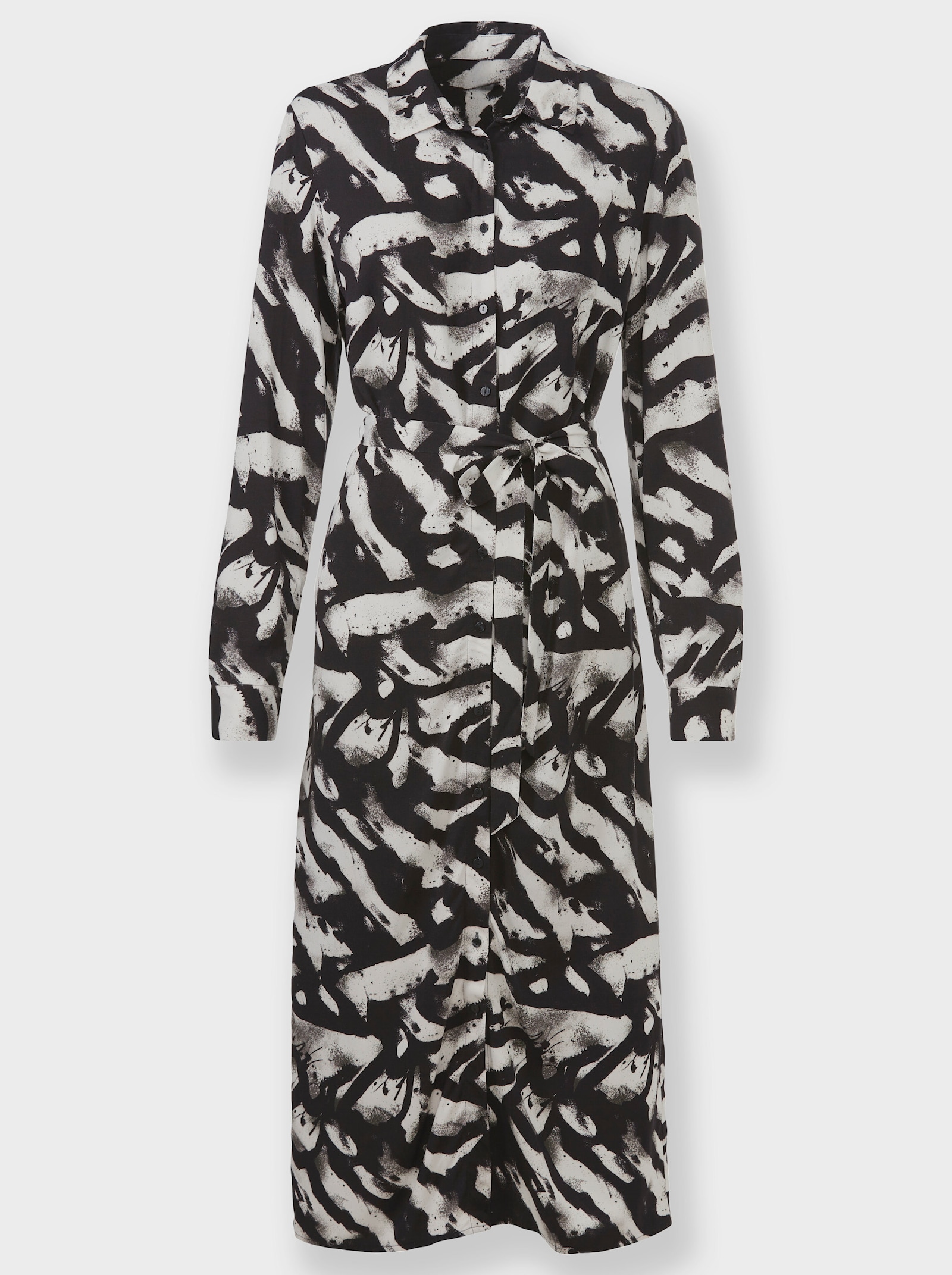 heine Hemdblusenkleid aus reiner Viskose, bedruckt - ecru-schwarz-bedruckt
