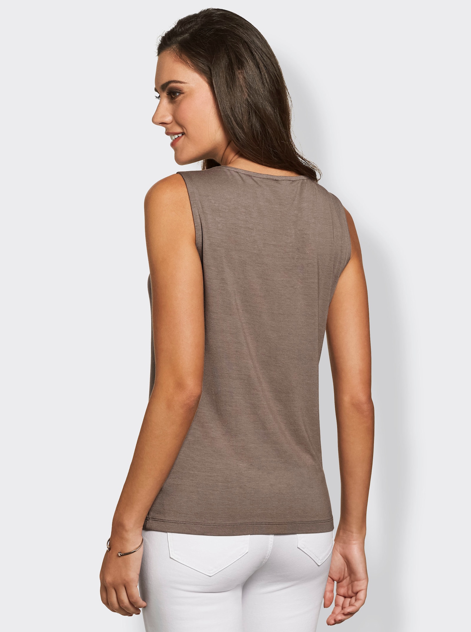 Shirttop mit Spitzen-Einsatz - taupe