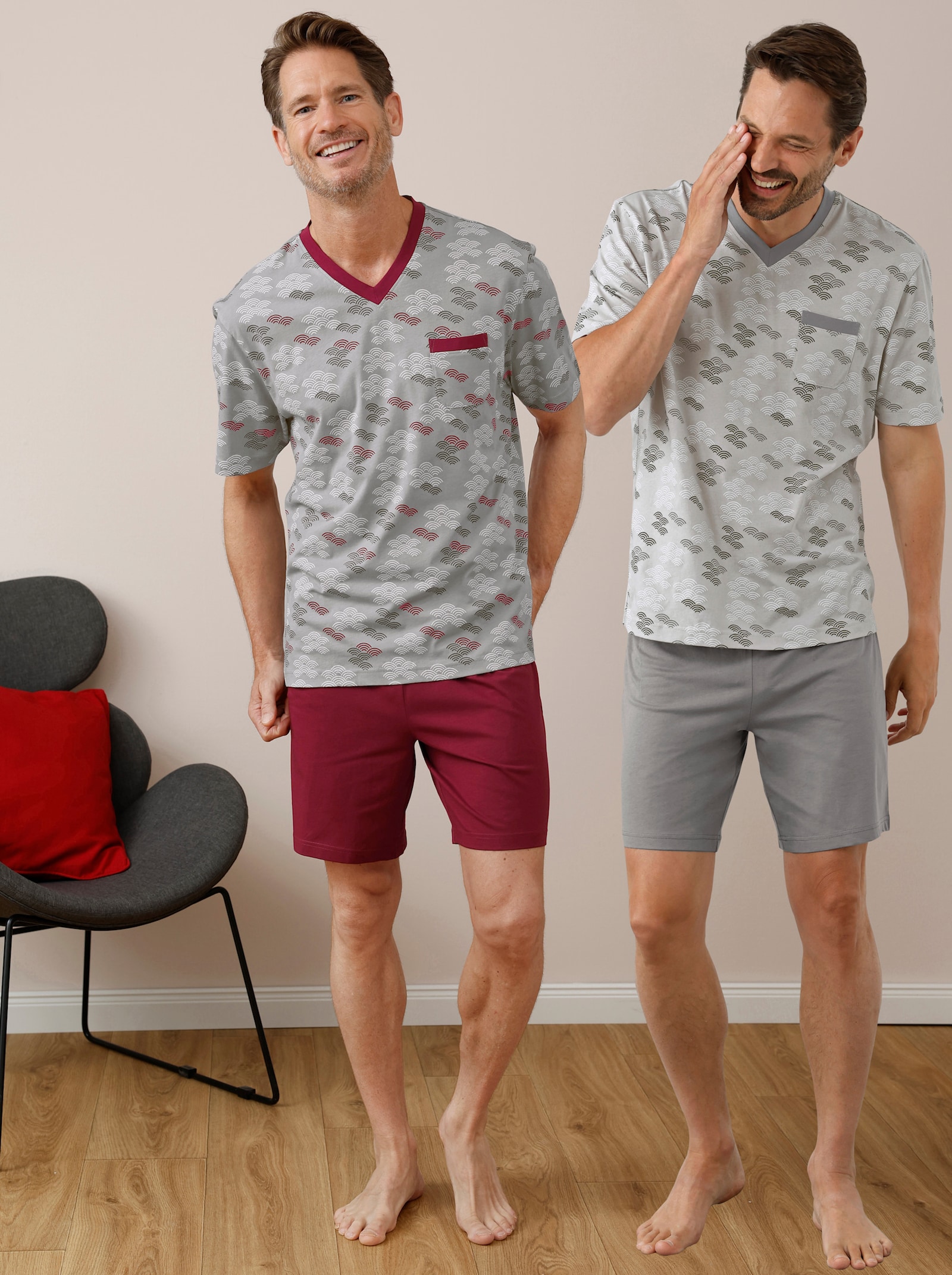 wäschepur men Shortys - grau + dunkelrot