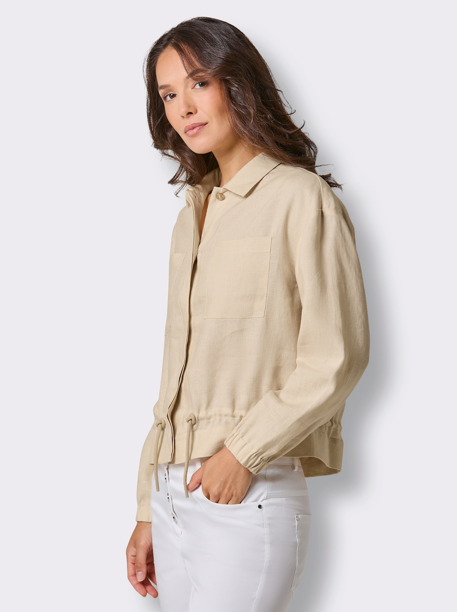 CREATION L PREMIUM Blusenjacke mit Leinen - sand-meliert
