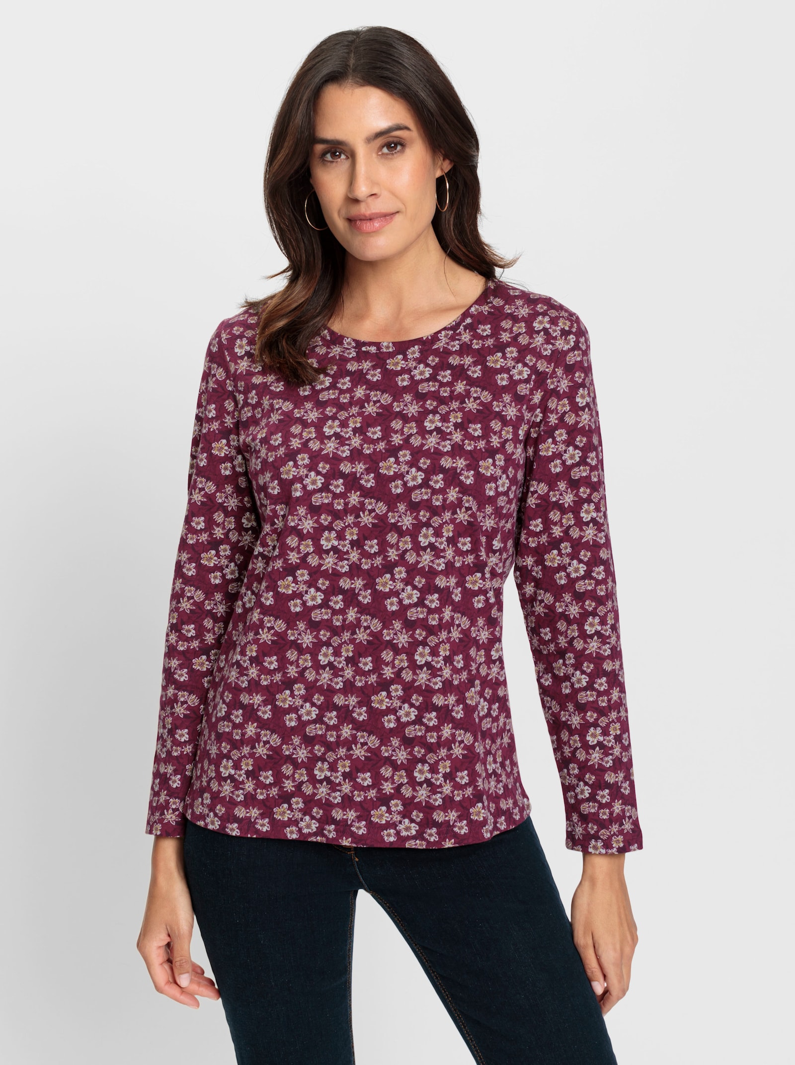 Tričko s potiskem s květinovým vzorem - burgundská-potisk