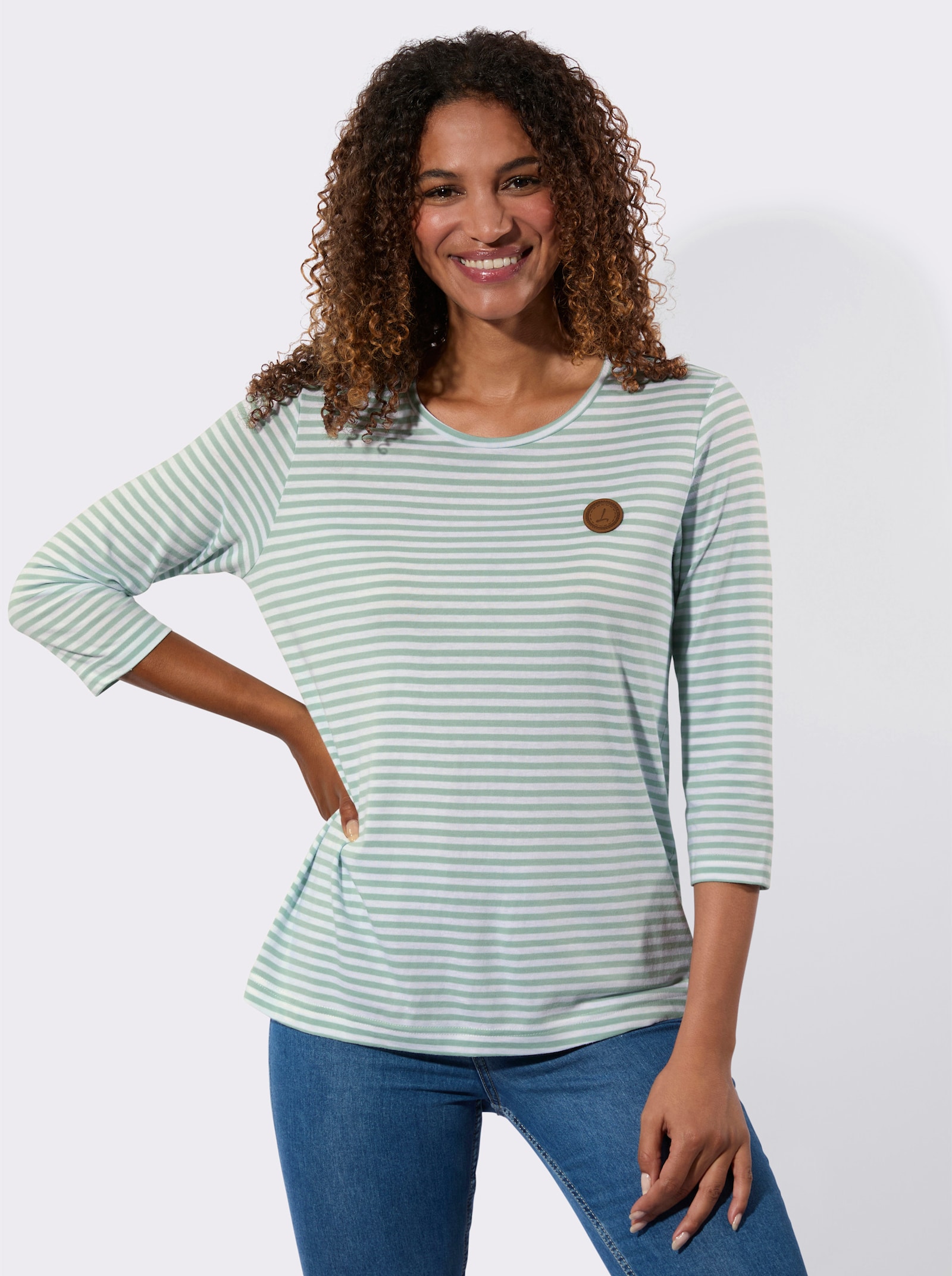 3/4-Arm-Shirt im Ringel-Dessin - kalkmint-weiß-geringelt