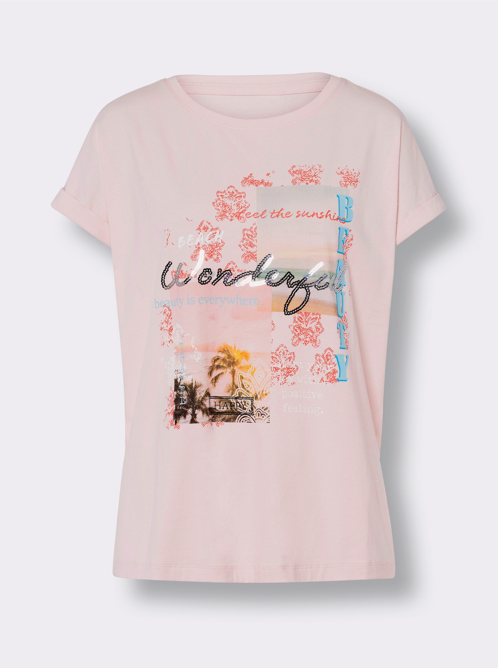 heine Shirt met print en pailletten - lichtroze