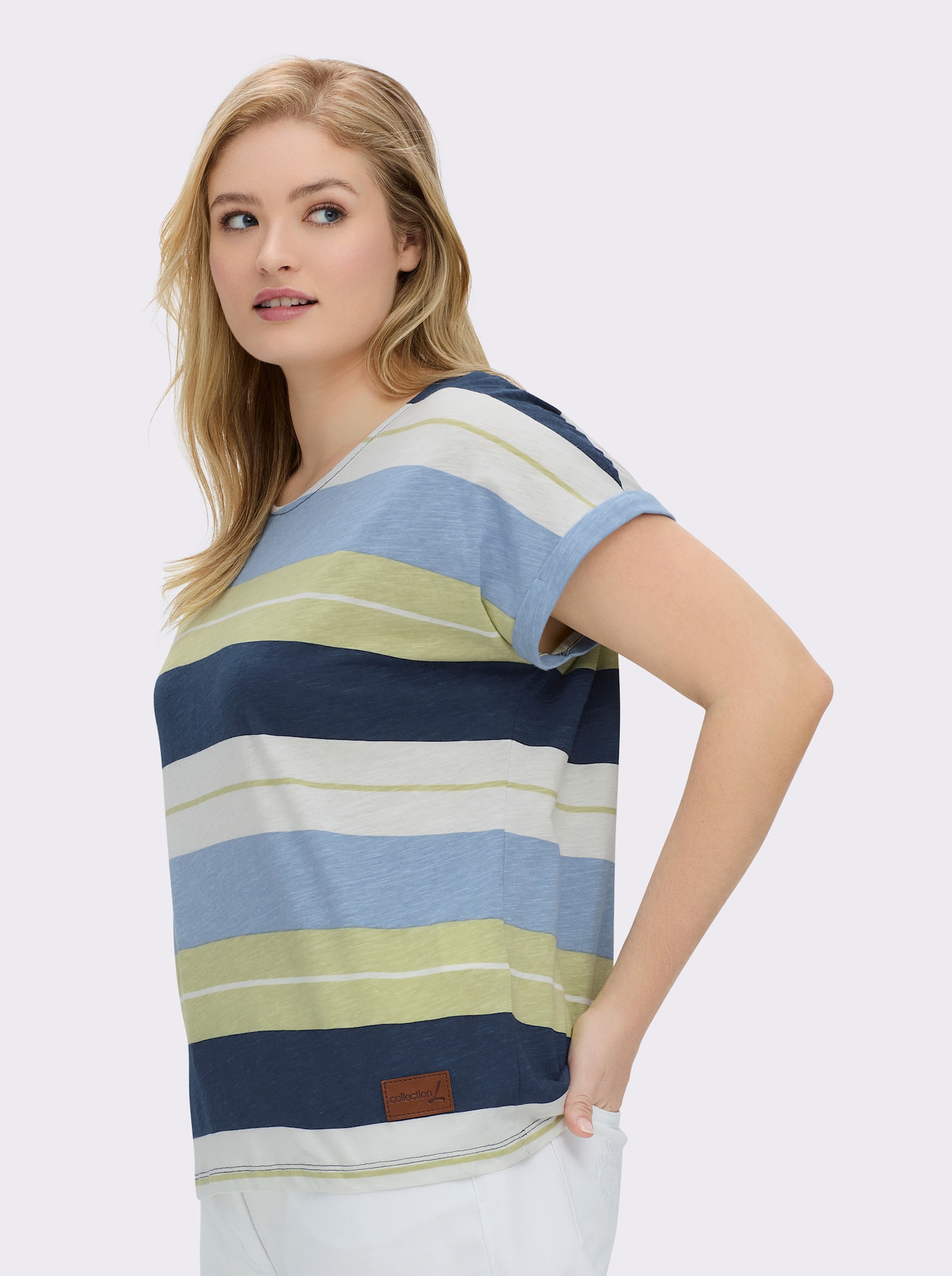 Ringelshirt mit Blockstreifen - lindgrün-bleu-geringelt