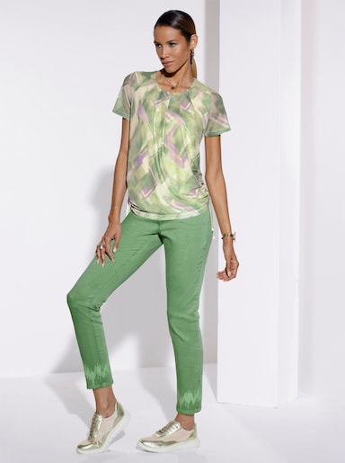 Rundhalsshirt aus Mesh, blickdicht gefüttert - pistazie-apfel-bedruckt