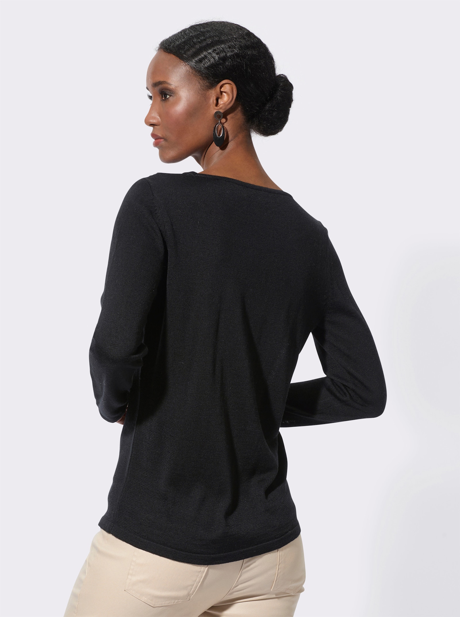 Langarm-Pullover im wärmenden Mix mit Woll-Anteil - schwarz