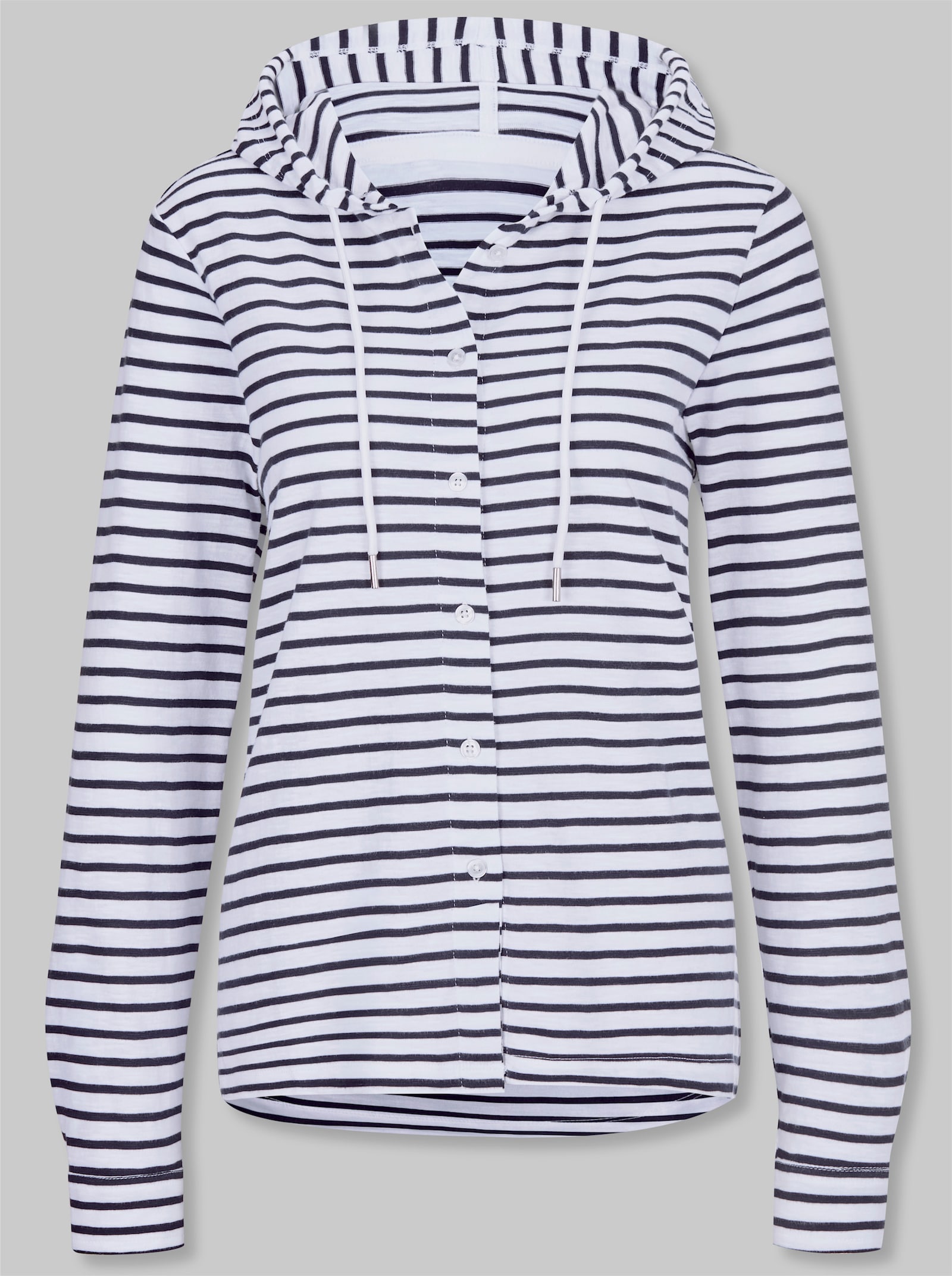 heine Streifenshirt mit Kapuze - weiß-marine-geringelt