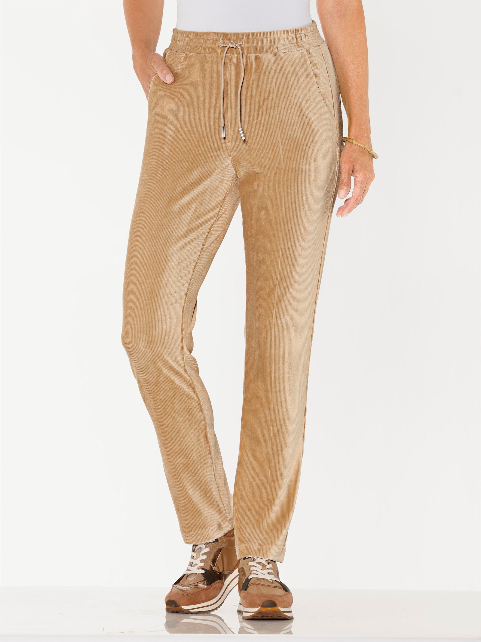 Comfortbroek van ribcord, onderhoudsarm - camel