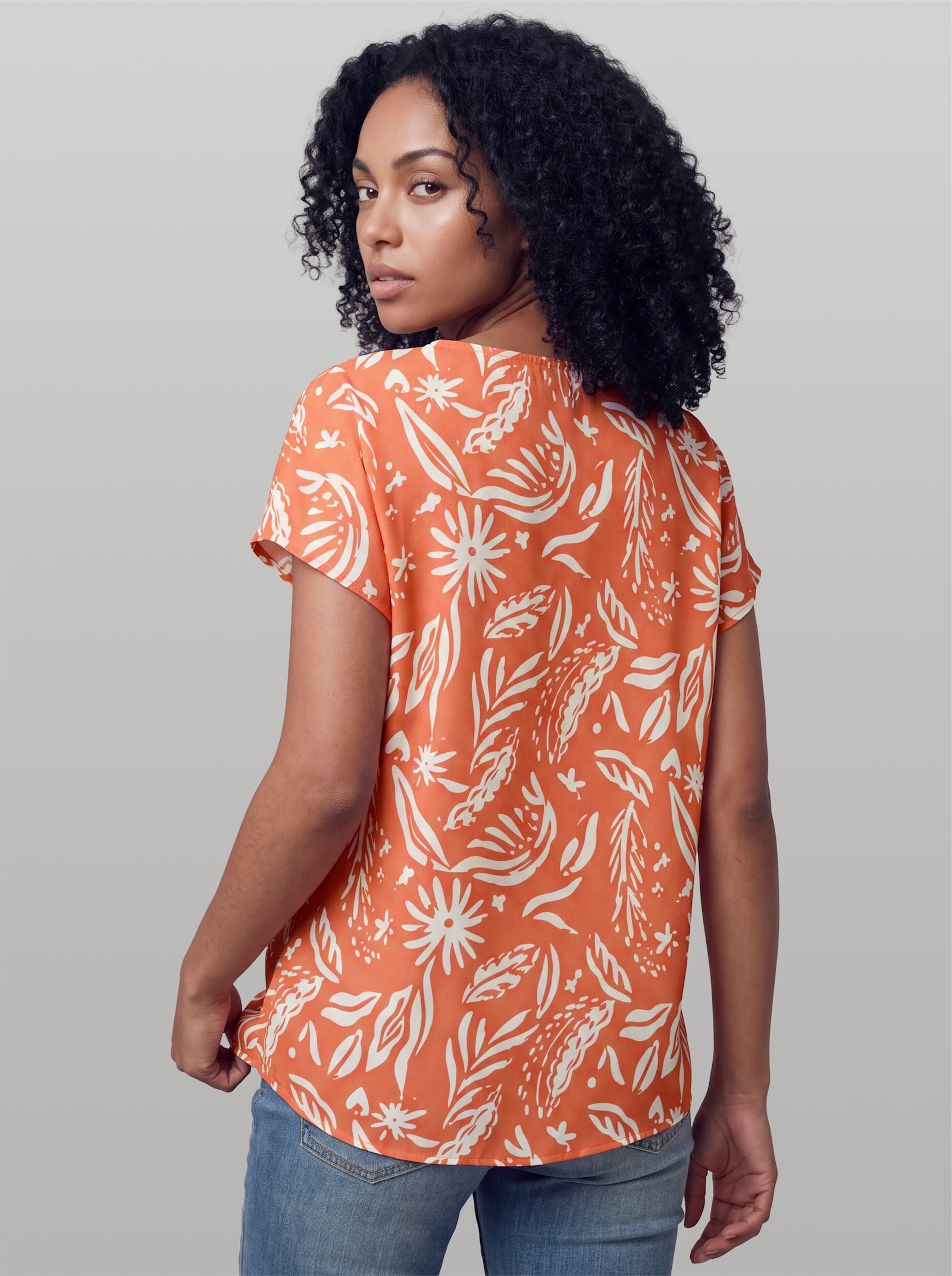 heine Druckbluse mit Floralprint - orange-ecru-bedruckt