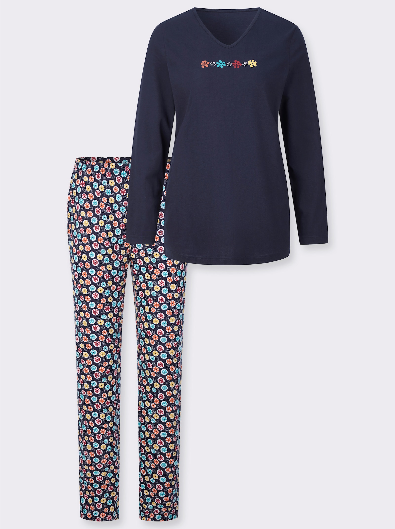 Pyjamas med blomtryck - marin, tryckt