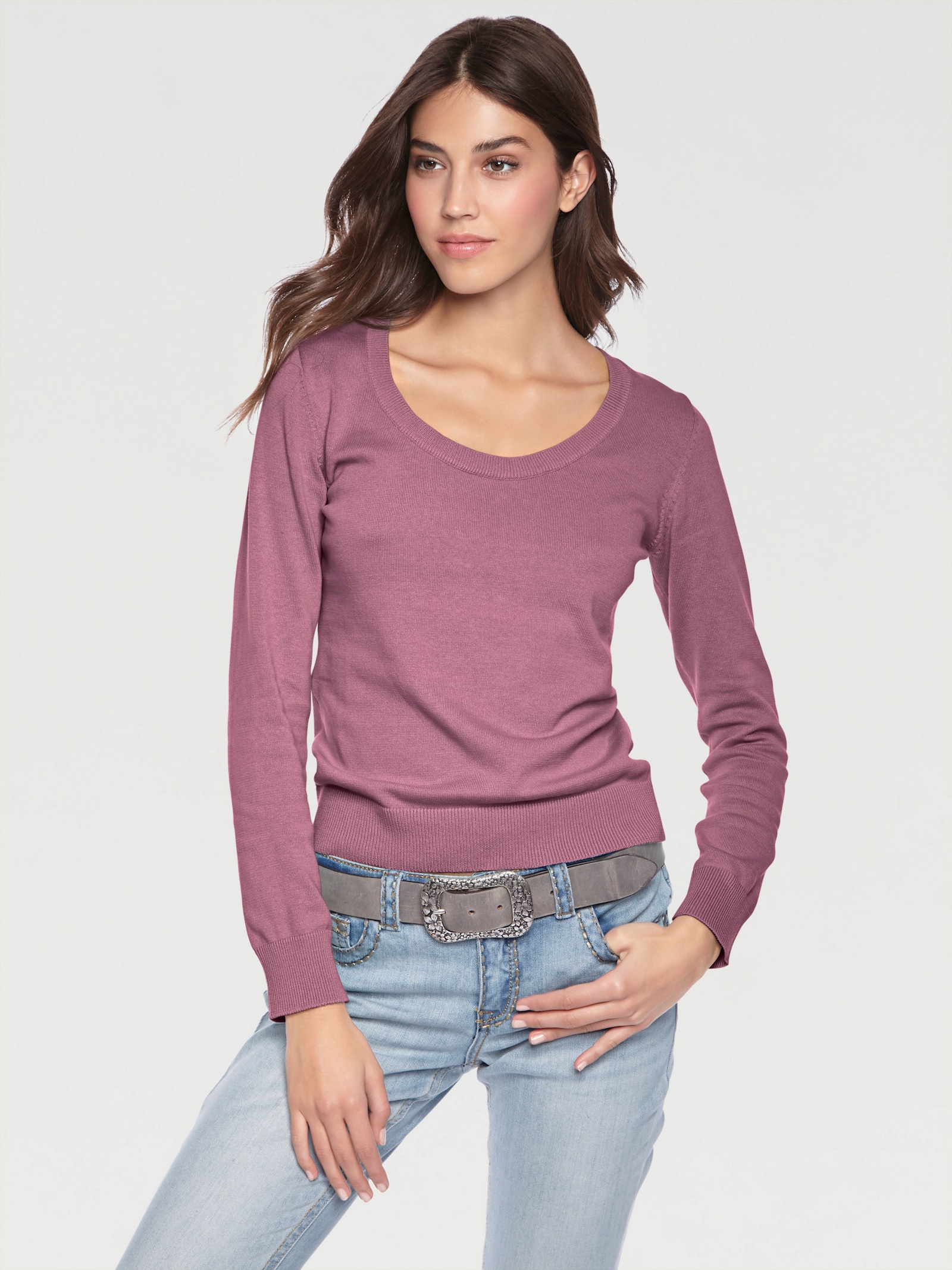 heine Rundhalspullover aus Feinstrick - mauve