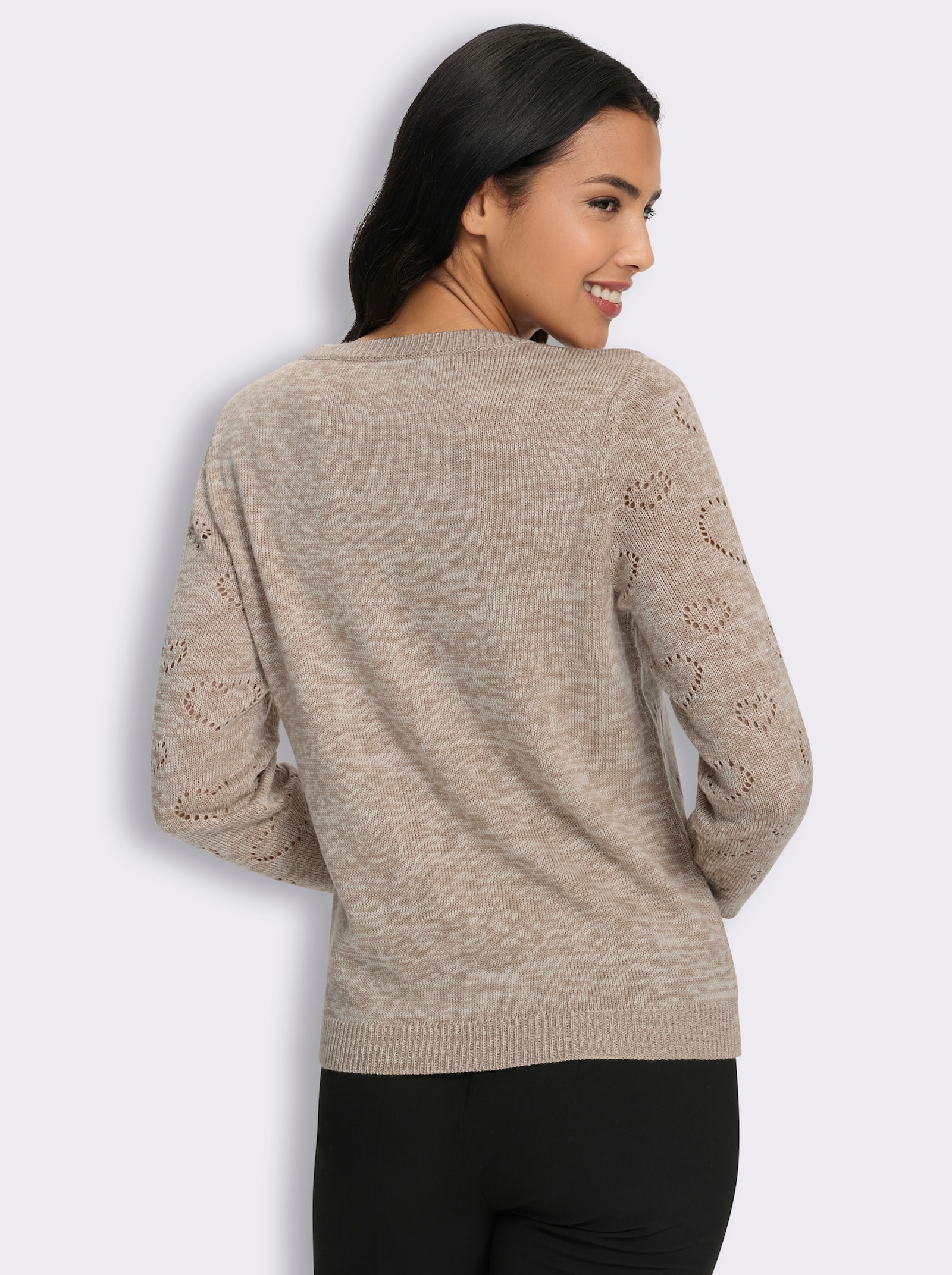 Ajourpullover mit Herzchen - sesam-champagner-meliert