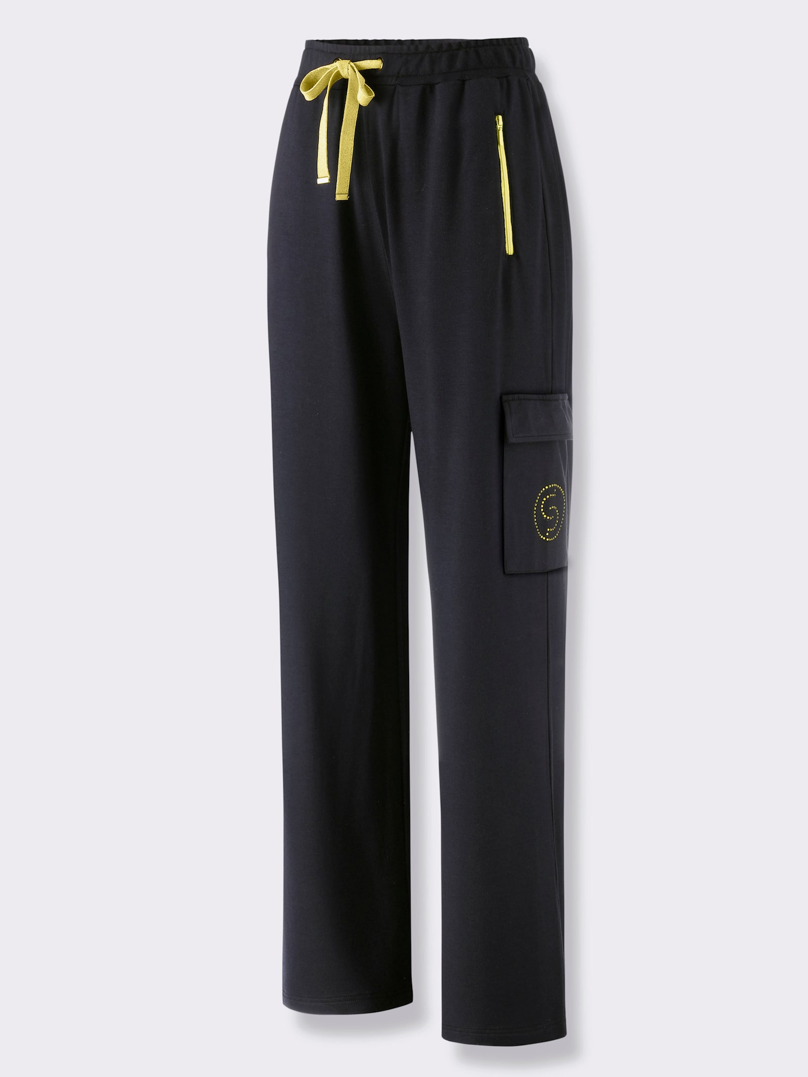 CREATION L PREMIUM Dehnbund-Hose mit Cargotasche - schwarz-limone