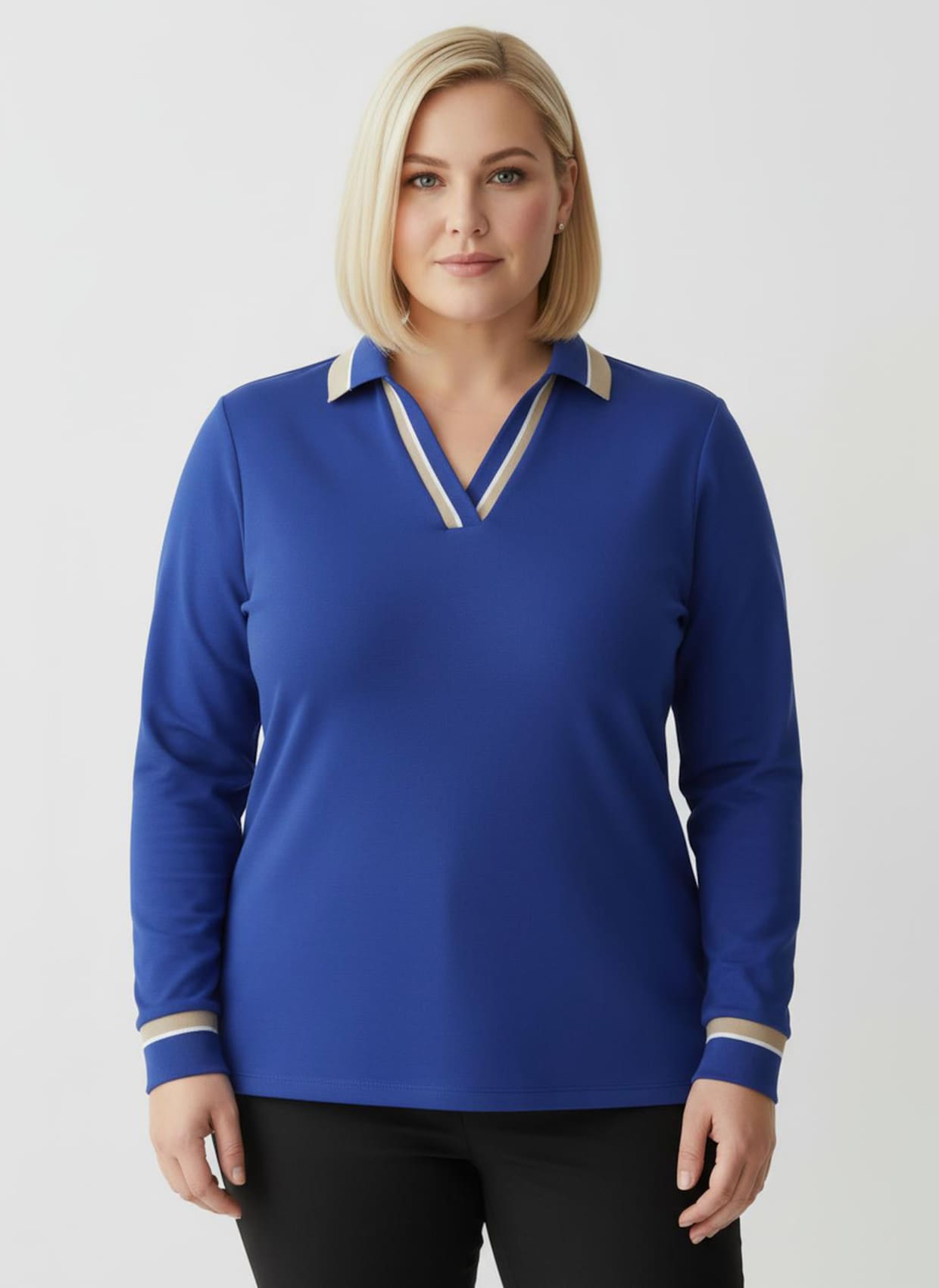 Poloshirt mit Kontrast-Akzenten - royalblau-sand-gemustert