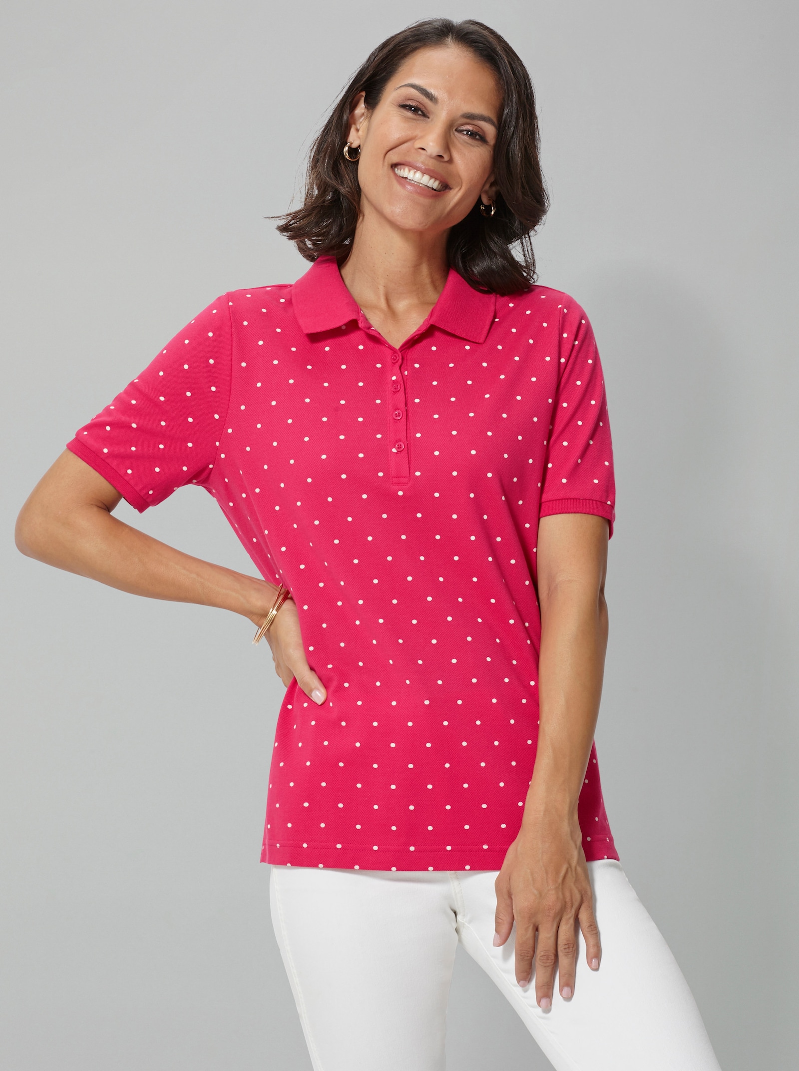 Poloshirt in stipjesdessin - cyclaam gestippeld