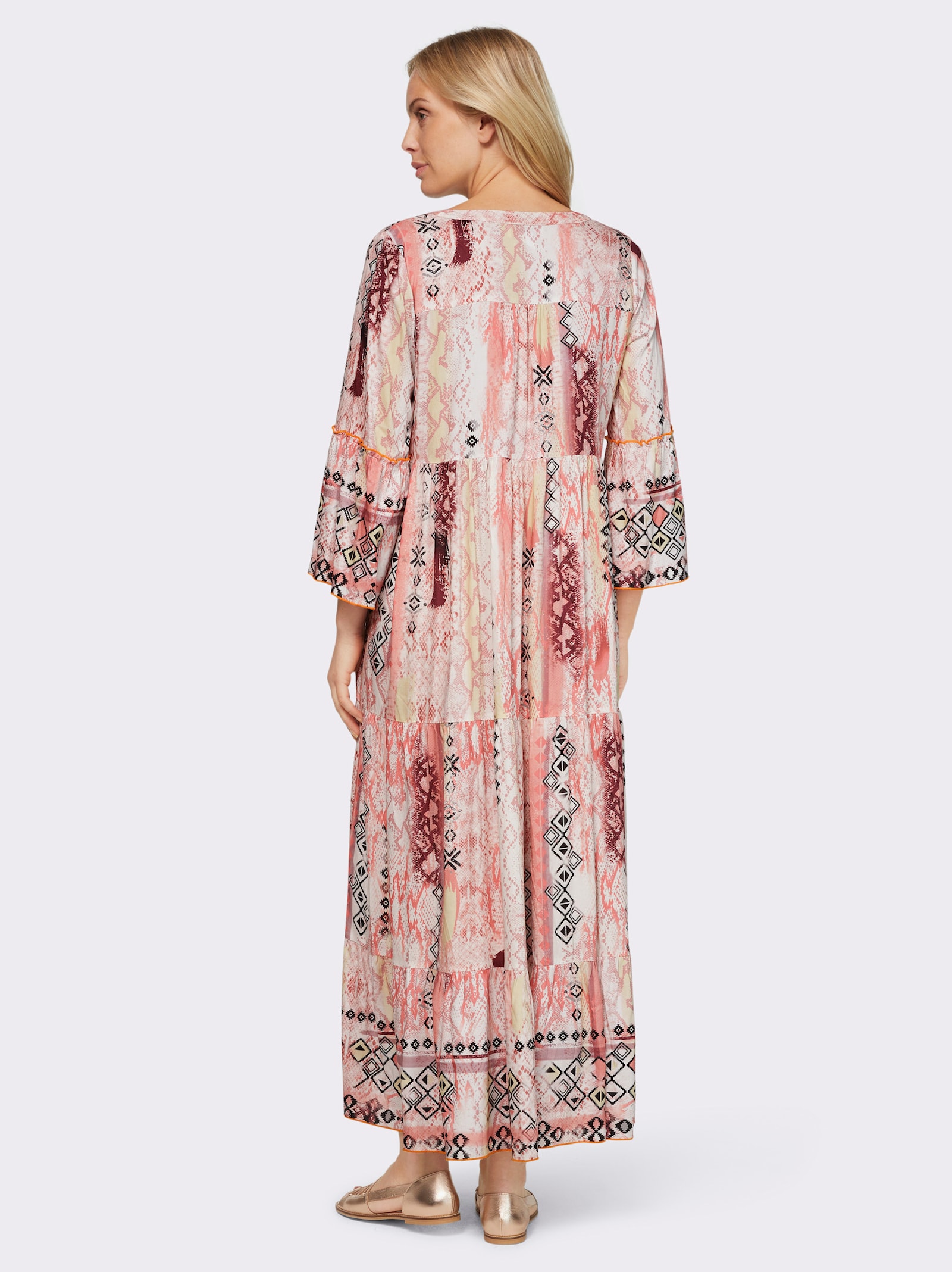 heine Druckkleid mit Volants an den 3/4-Ärmeln - ecru-rosenquarz-bedruckt