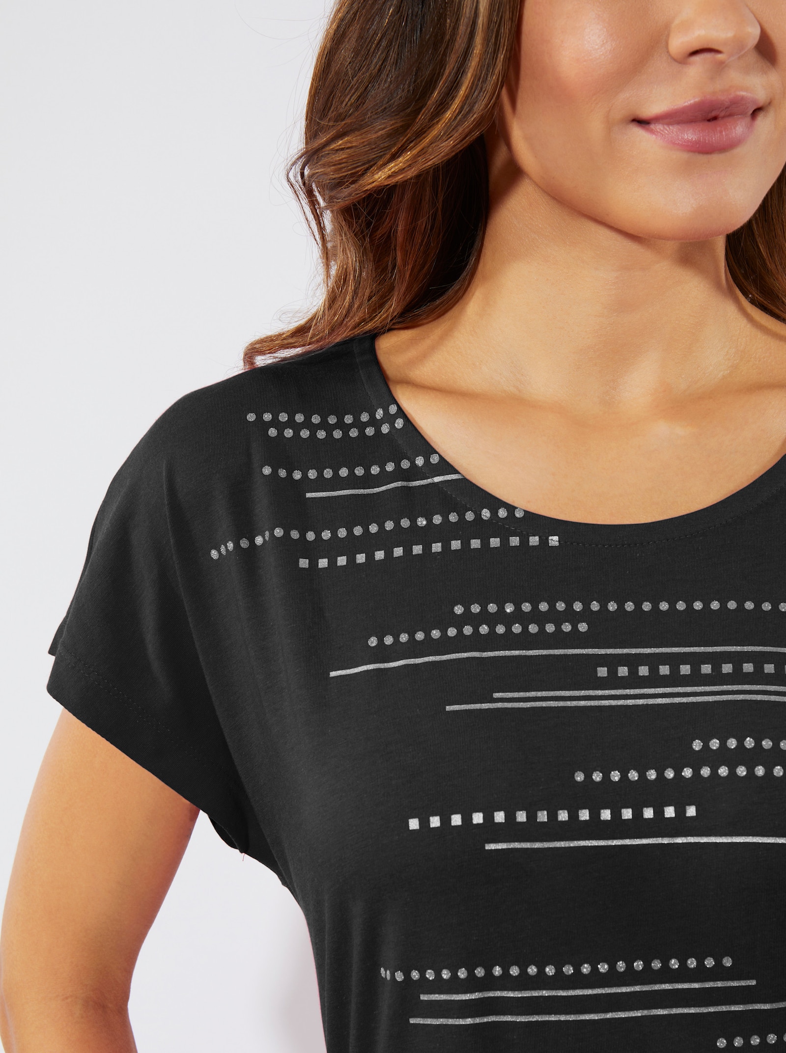 Dlouhé tričko s fóliovým a lesklým potiskem - černá