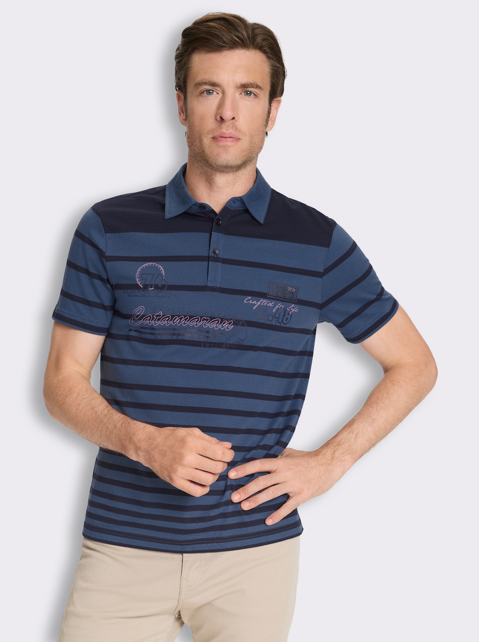 Poloshirt im Streifen-Dessin - jeansblau-gestreift