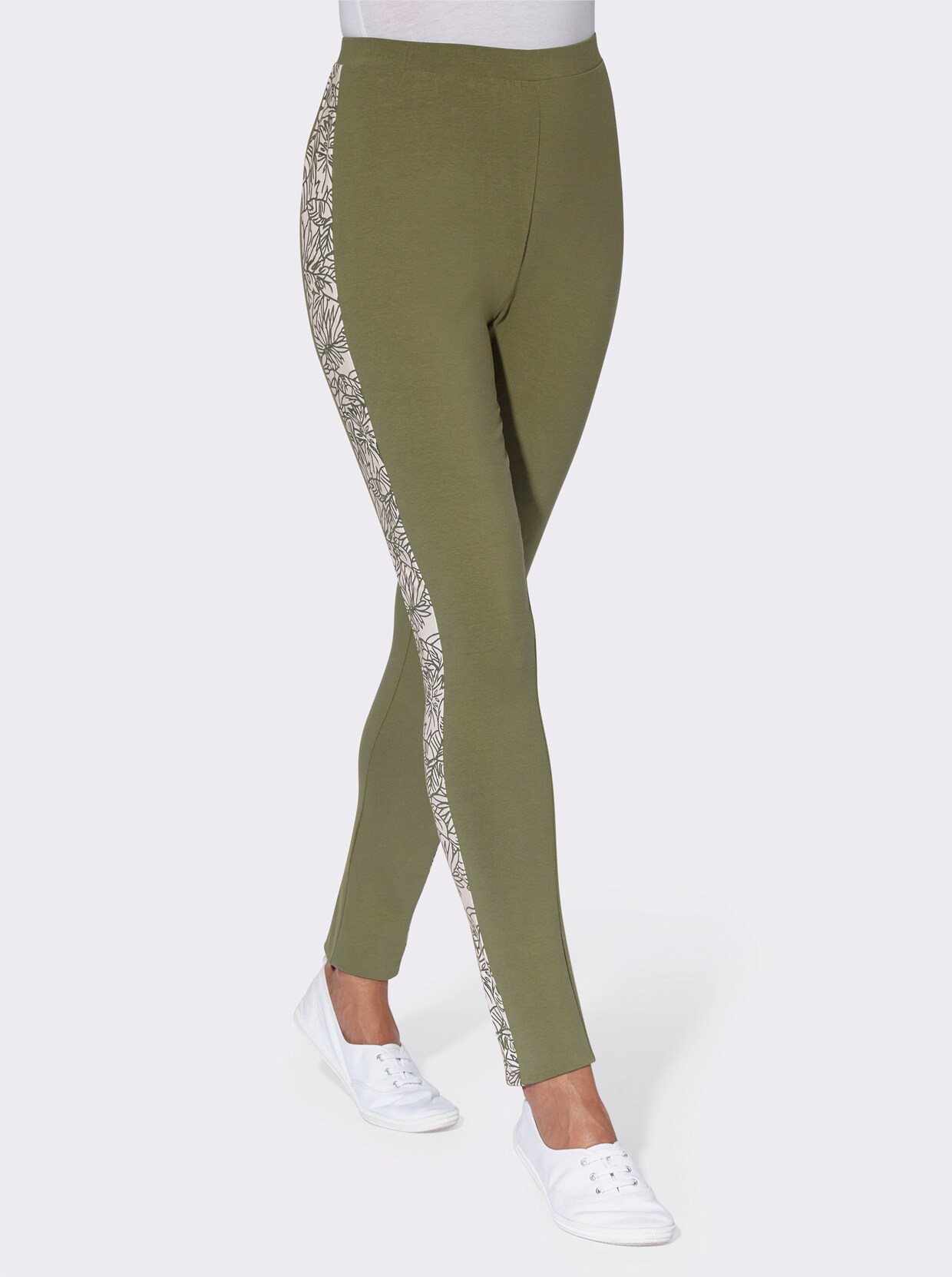 Leggings - khaki-ecru-bedruckt