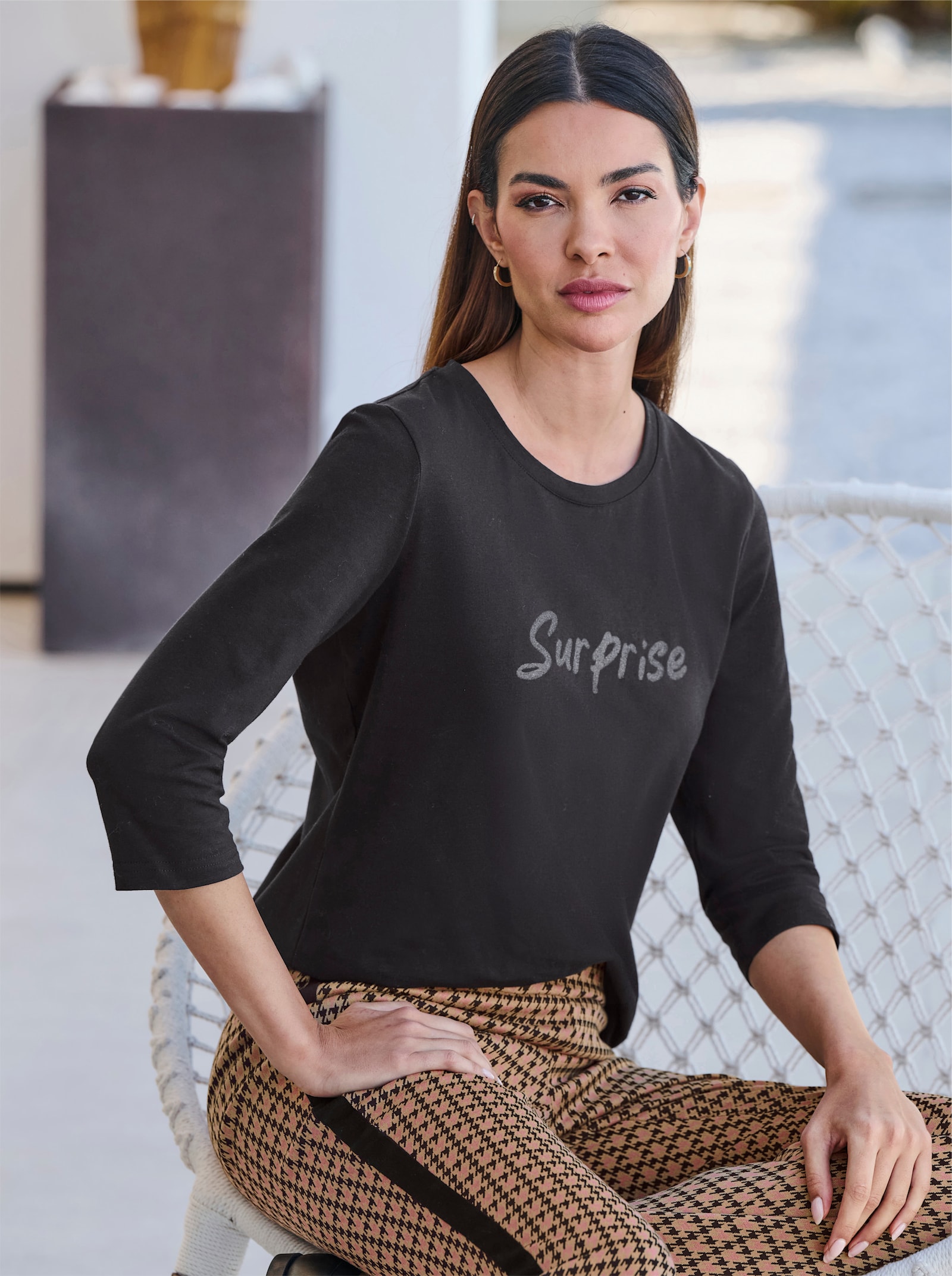 heine 3/4-Arm-Shirt mit Schriftzug - schwarz