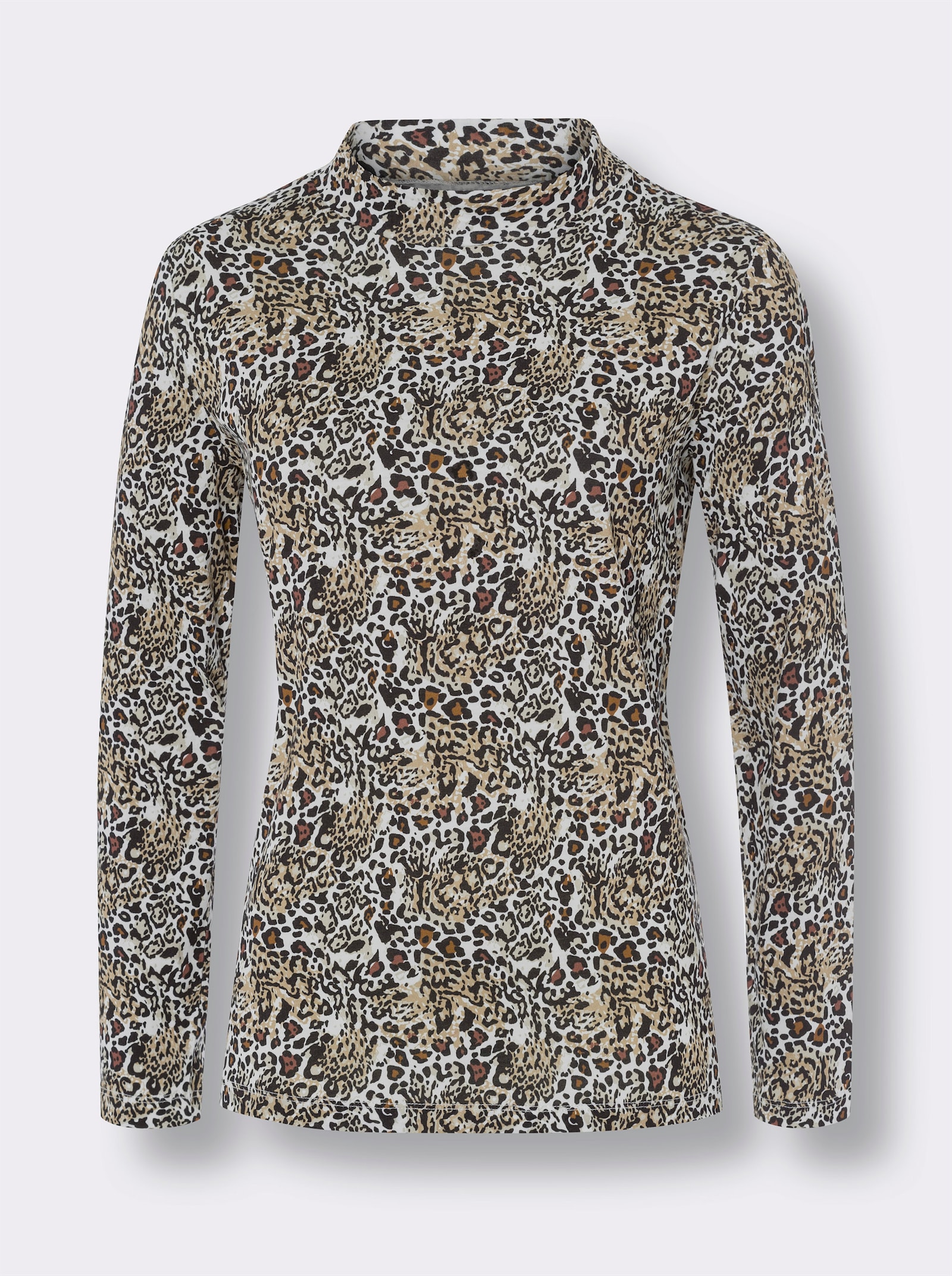 Shirt met opstaande kraag in luipaarddessin - ecru/camel bedrukt