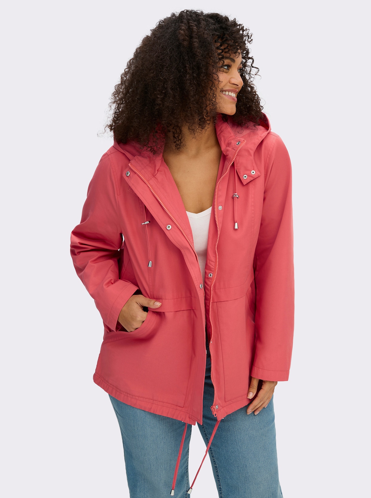 Kapuzenjacke mit Stehkragen - grapefruit