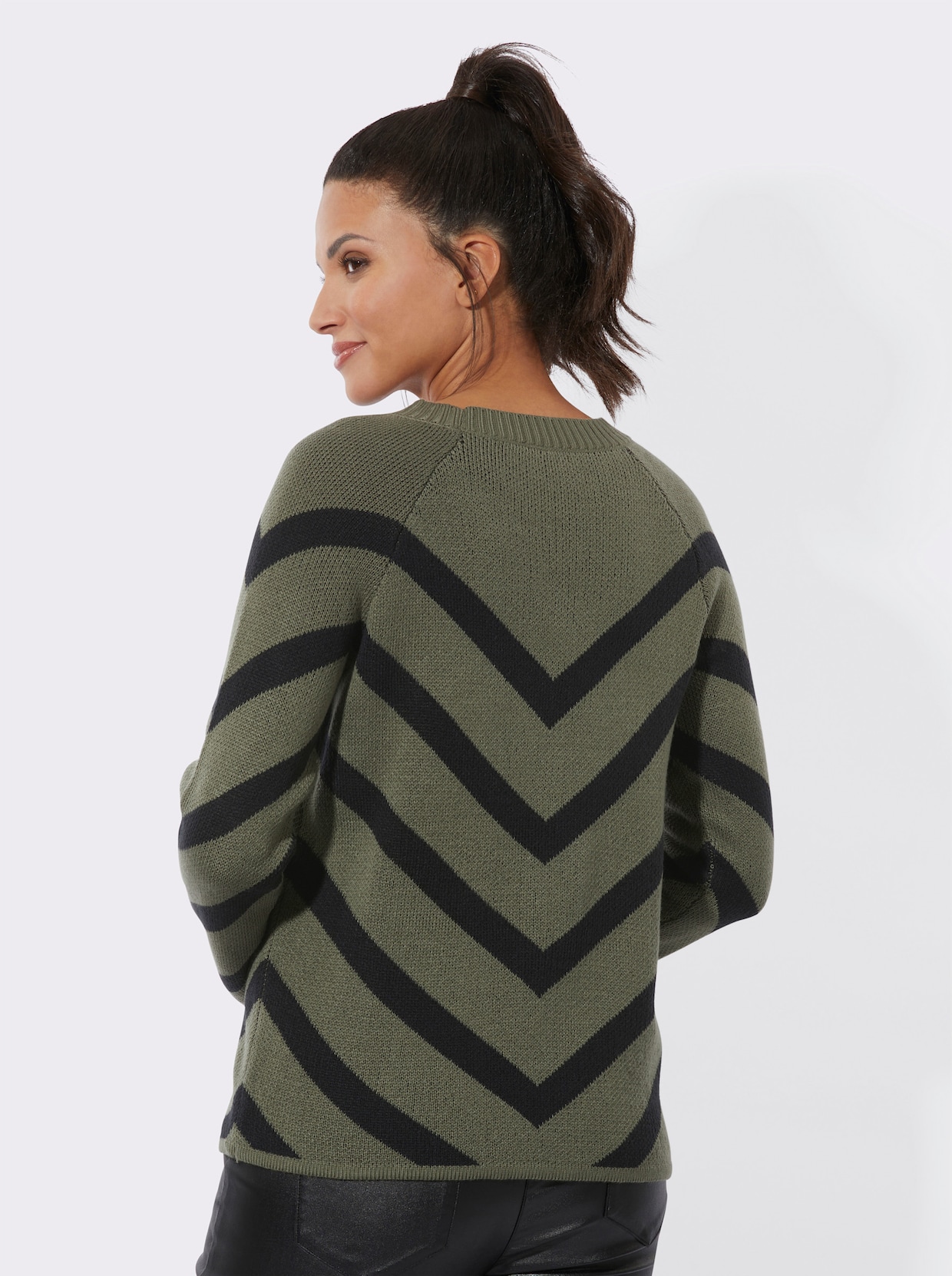 Pullover van jacquard - kaki/zwart gedessineerd