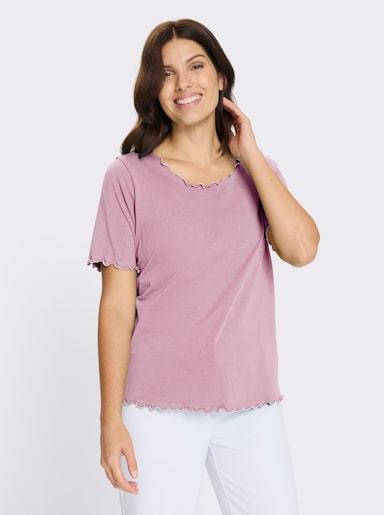 Kurzarmshirt mit gewellten Abschlüssen - rosé