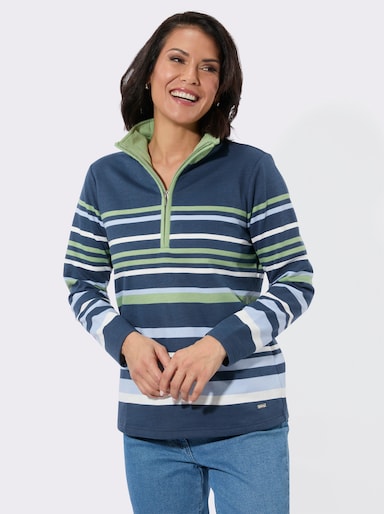 Sweatshirt mit Troyerkragen - dunkelblau-eucalyptus-bedruckt