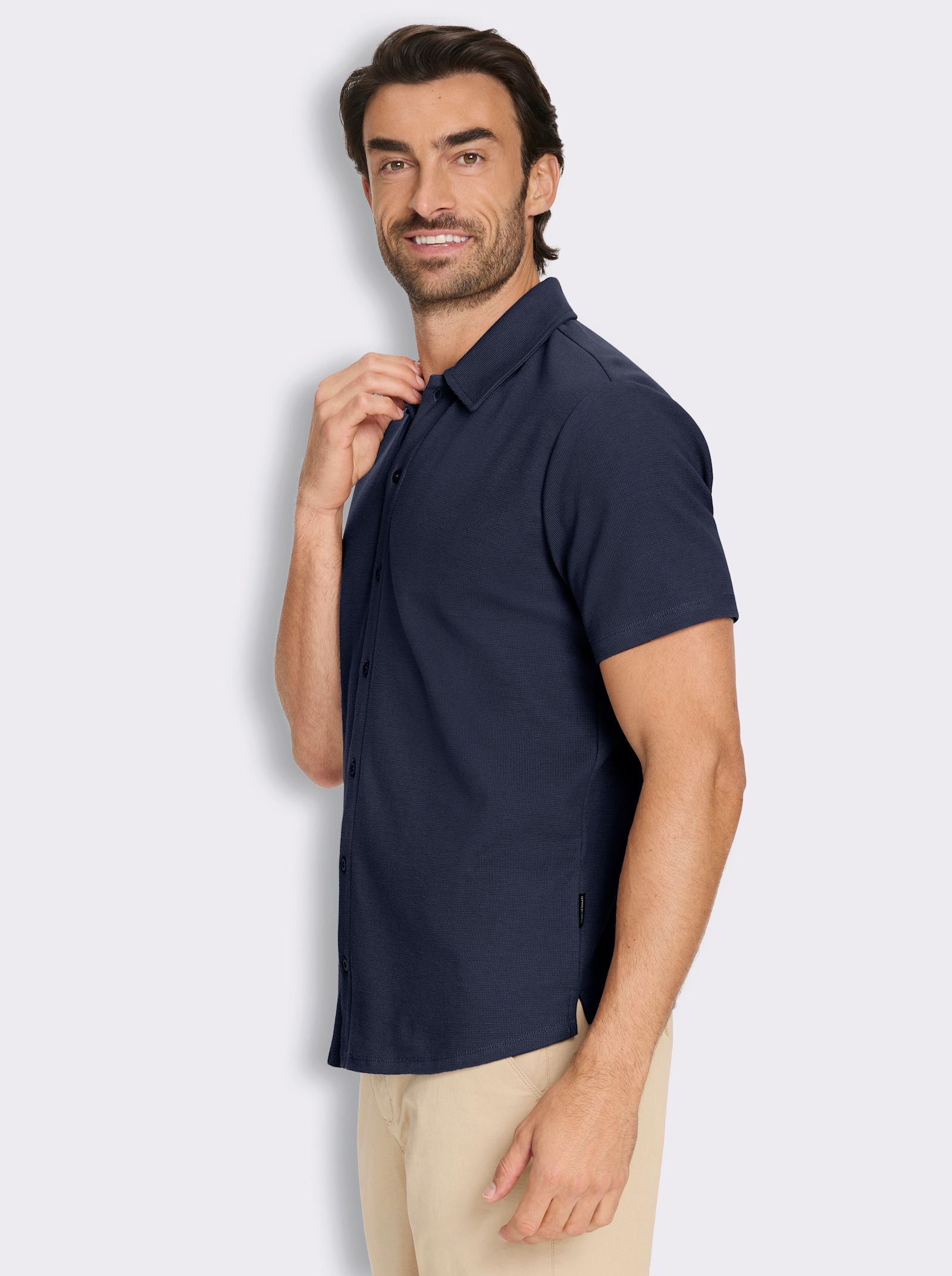 Marco Donati Kurzarmshirt mit Waffel-Struktur, Baumwolle - marine