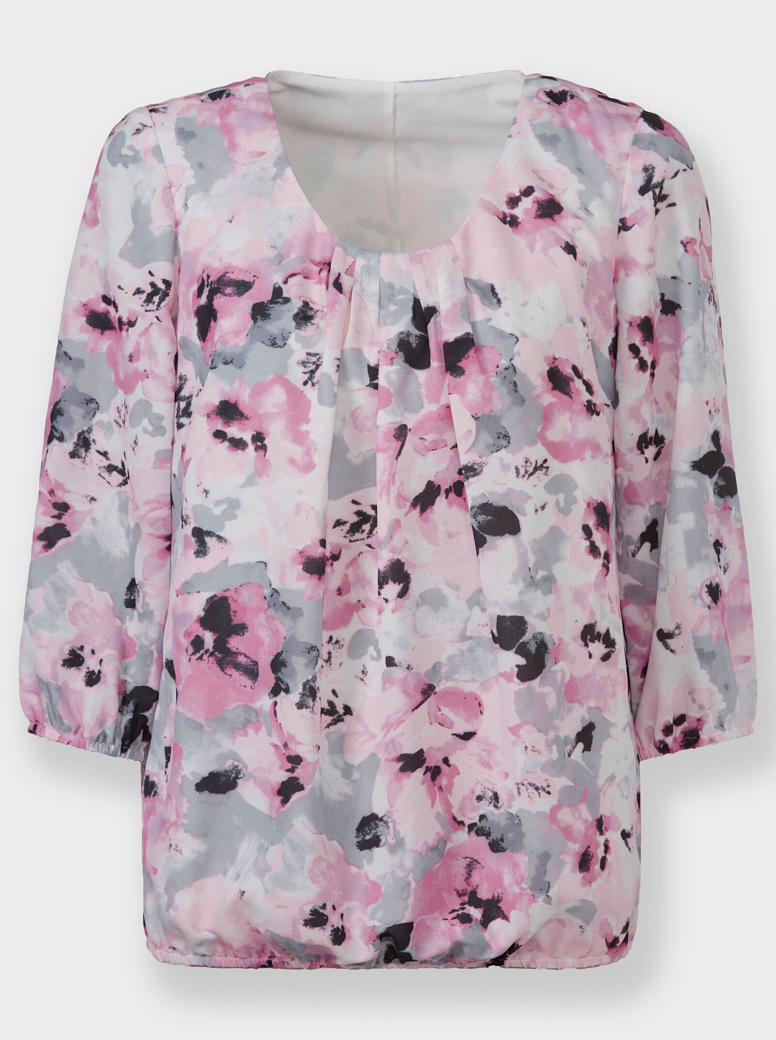 Druckbluse mit Faltenpartie - altrosa-steingrau-bedruckt