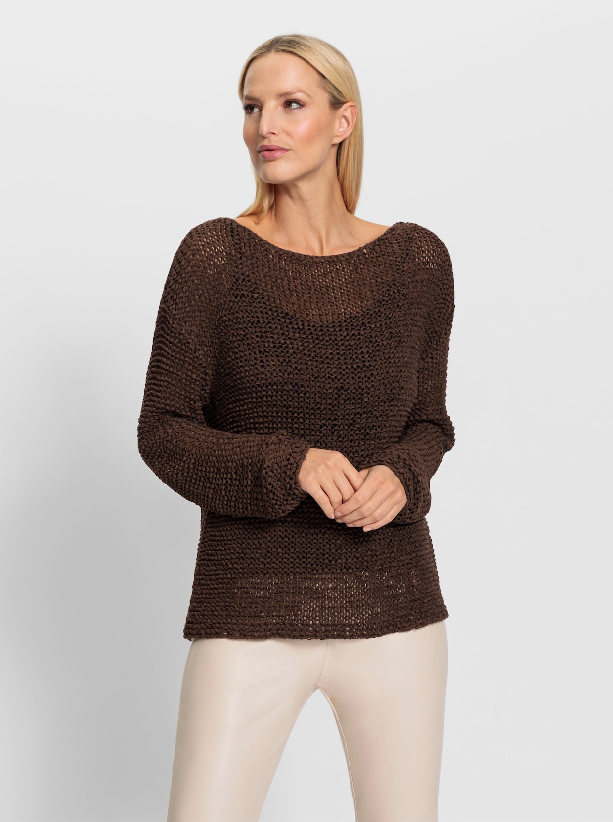 heine Pullover met ronde hals - chocolade