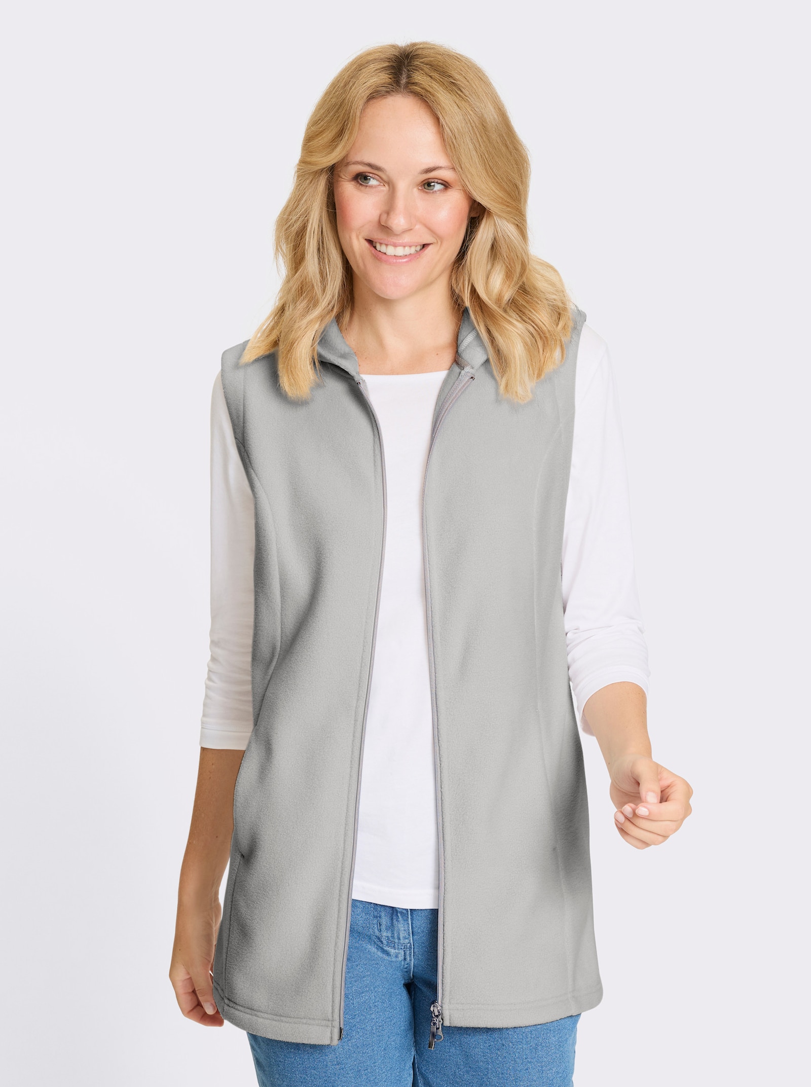 Fleeceväst med tvåvägsdragkedja - ljusgrå