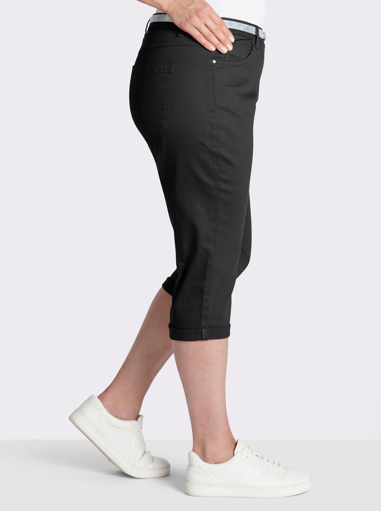 Caprijeans inklusive Gürtel - schwarz