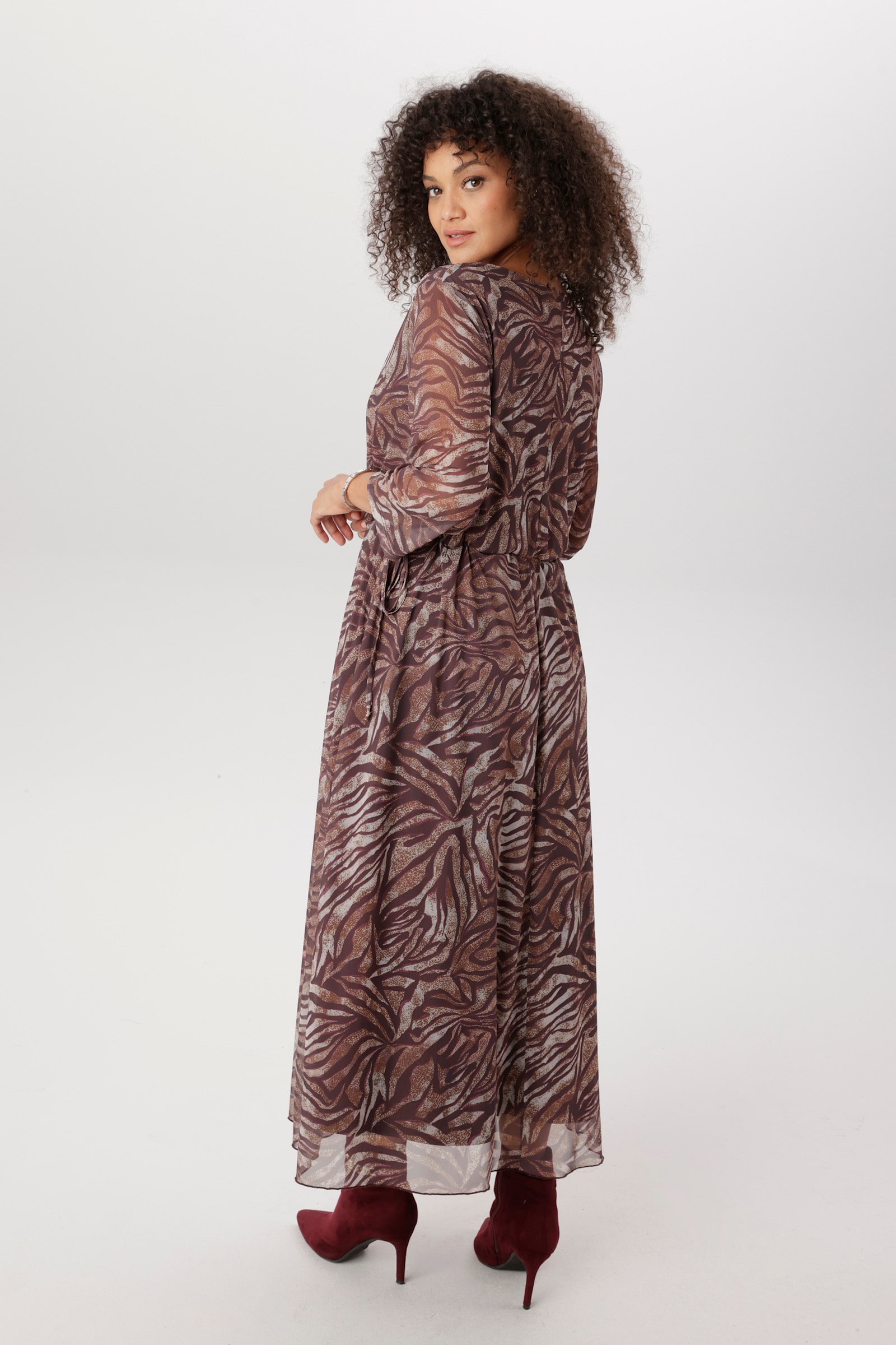 Aniston PLUS Meshkleid - bordeaux-weiß