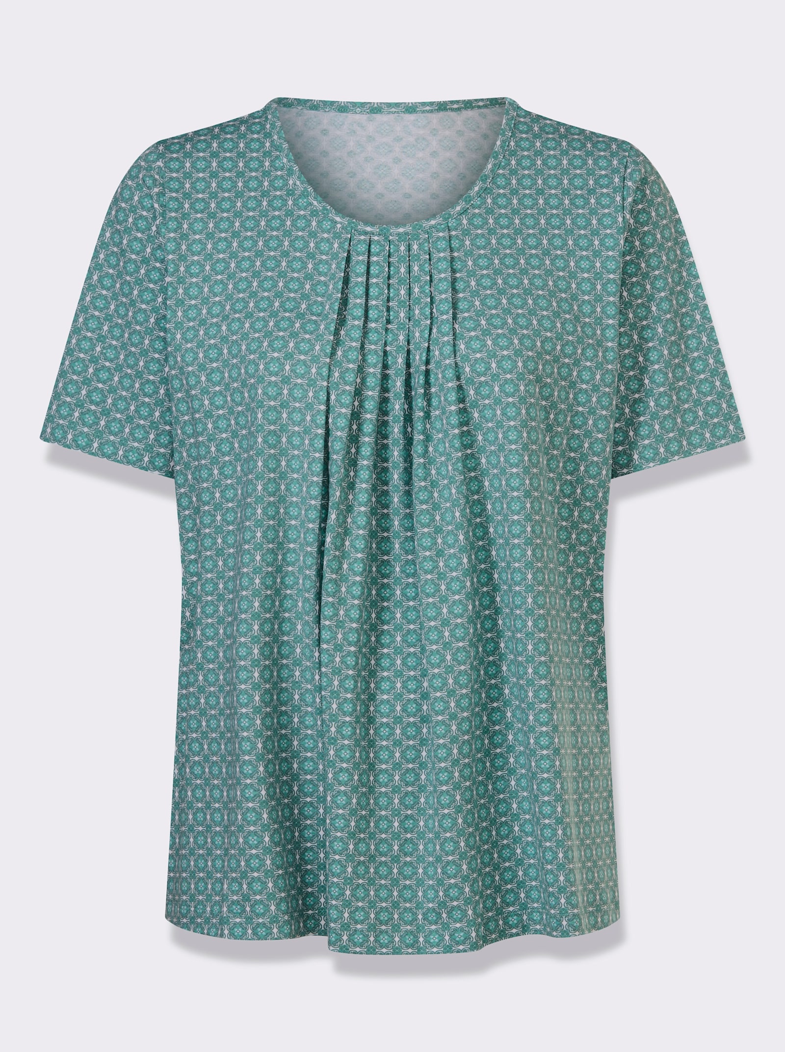 Shirt met korte mouwen en biezen - salie/wit bedrukt