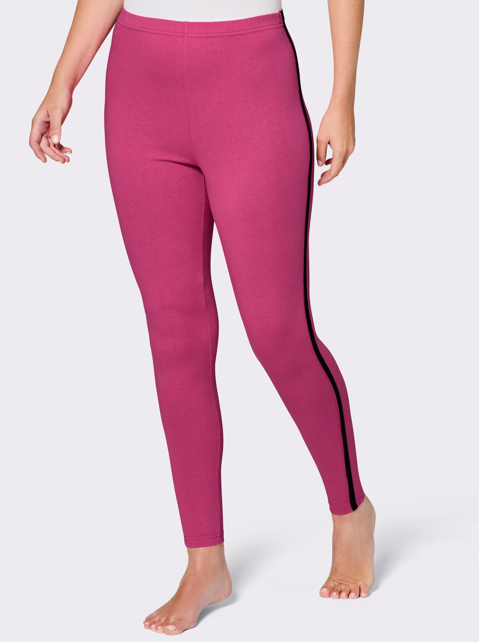 feel good Leggings mit seitlicher Paspel - schwarz + fuchsia
